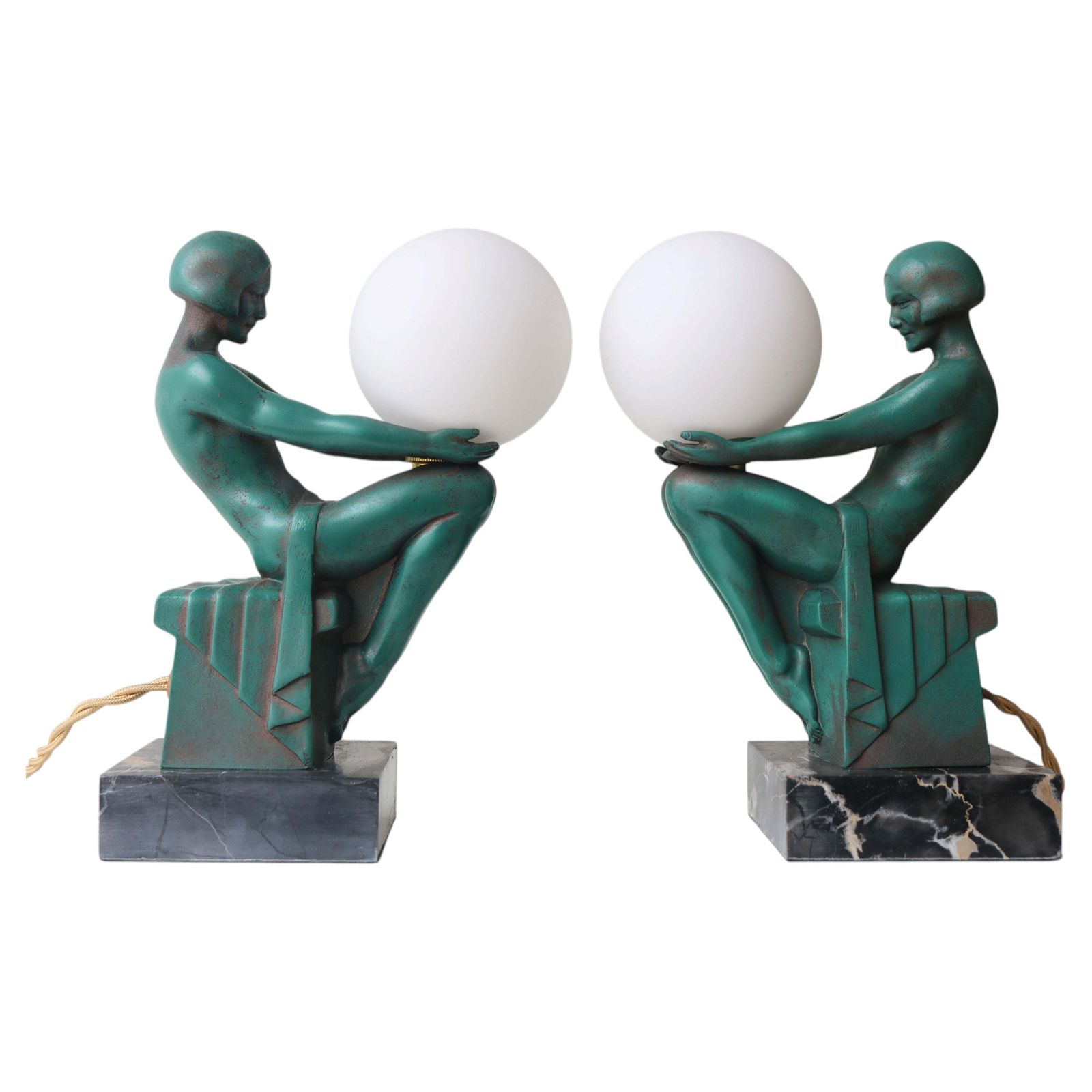 Rare Pair Original ''Délassement'' Table Lamps By Max Le Verrier 1930 France