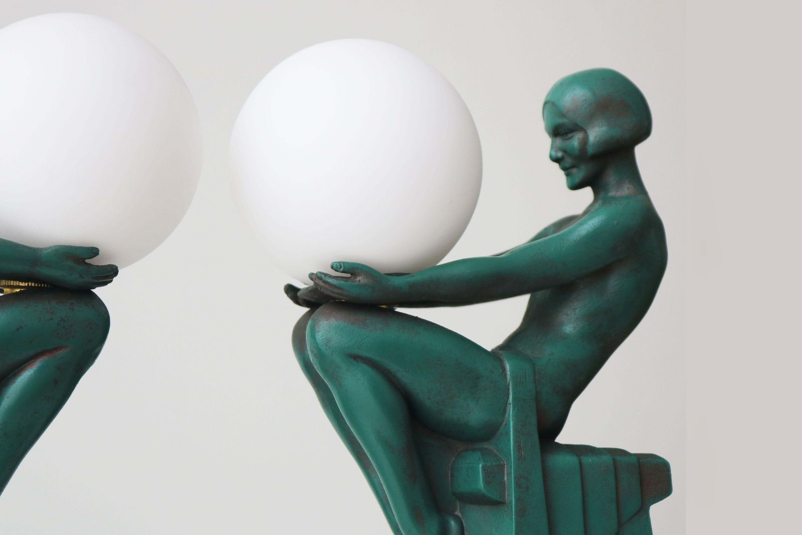 Rare Pair Original ''Délassement'' Table Lamps By Max Le Verrier 1930 France photo vinterior