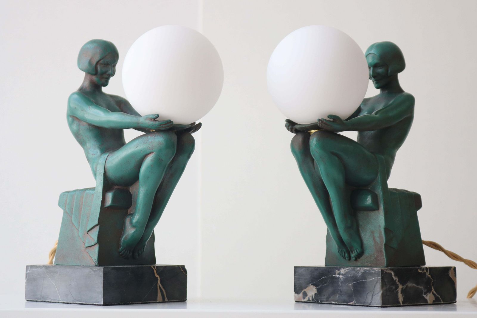 Rare Pair Original ''Délassement'' Table Lamps By Max Le Verrier 1930 France photo buy