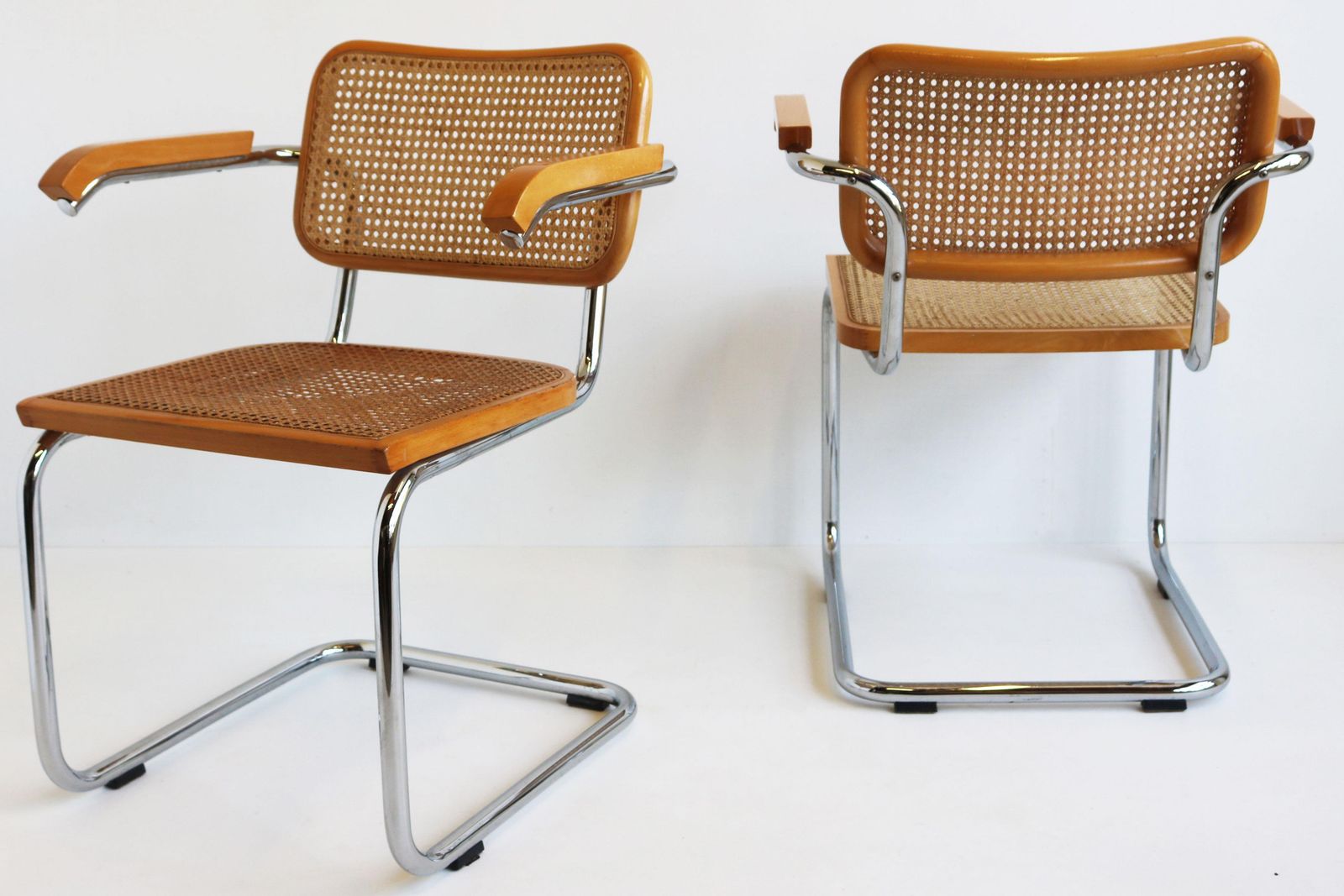 photo buy Pair Of B64 Cesca Armchairs By Marcel Breuer 1970s Made In Italy Chrome Beech