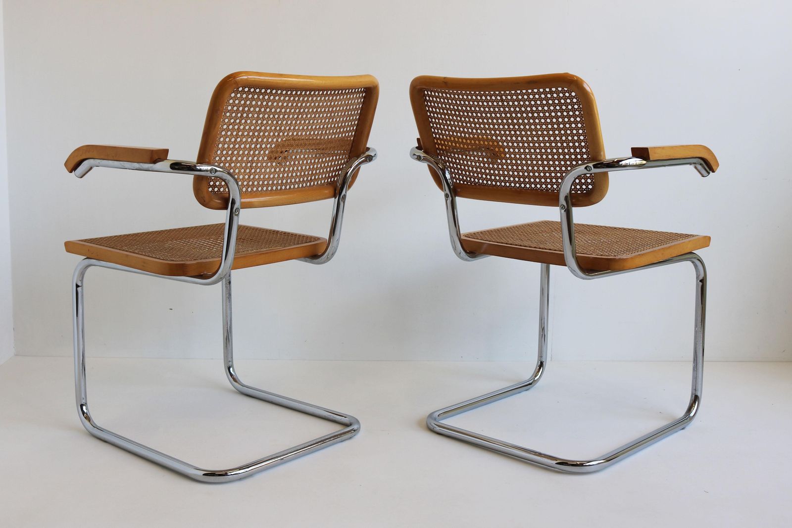 Pair Of B64 Cesca Armchairs By Marcel Breuer 1970s Made In Italy Chrome Beech #2 photo 1515.0