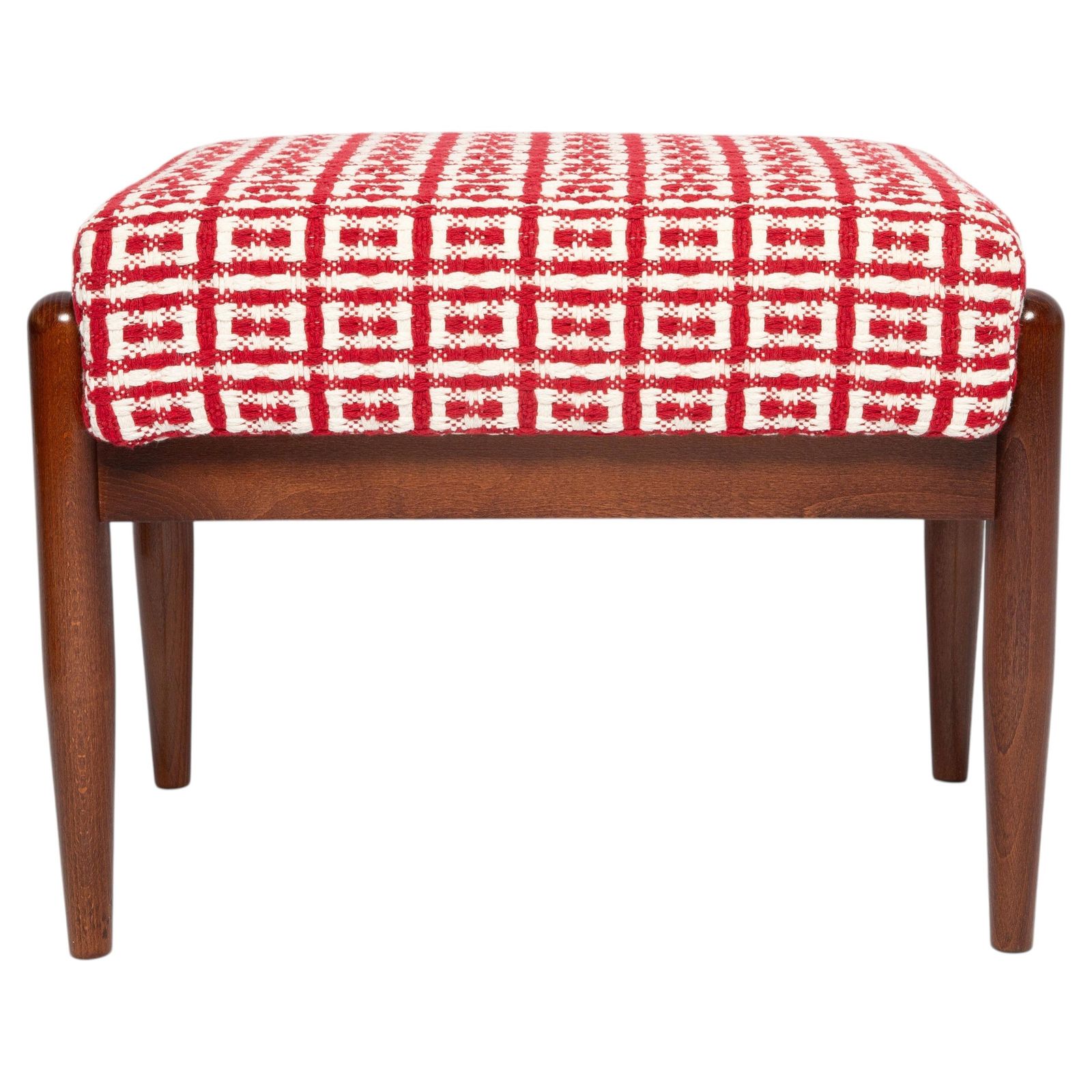 Mid Century Gfm Stool In Geometric Tweed Jacquard Dedar, E. Homa, Europe, 1960s