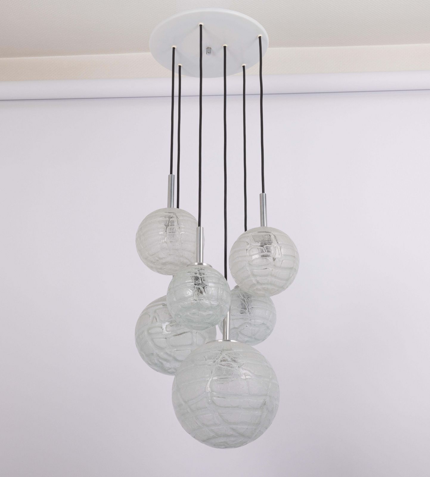 Large Designer Cascading Chandelier Ice Glass By Doria, Germany, 1970s photo 1169.0