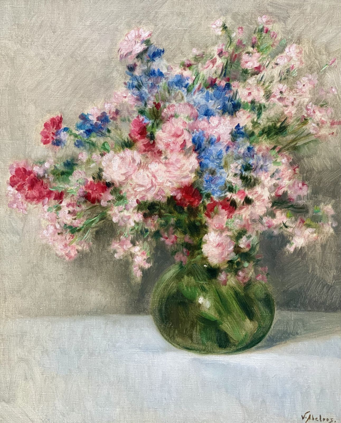 'Bouquet Of Flowers In A Green Vase' door Victor Abeloos (1881 – 1965) photo furniture