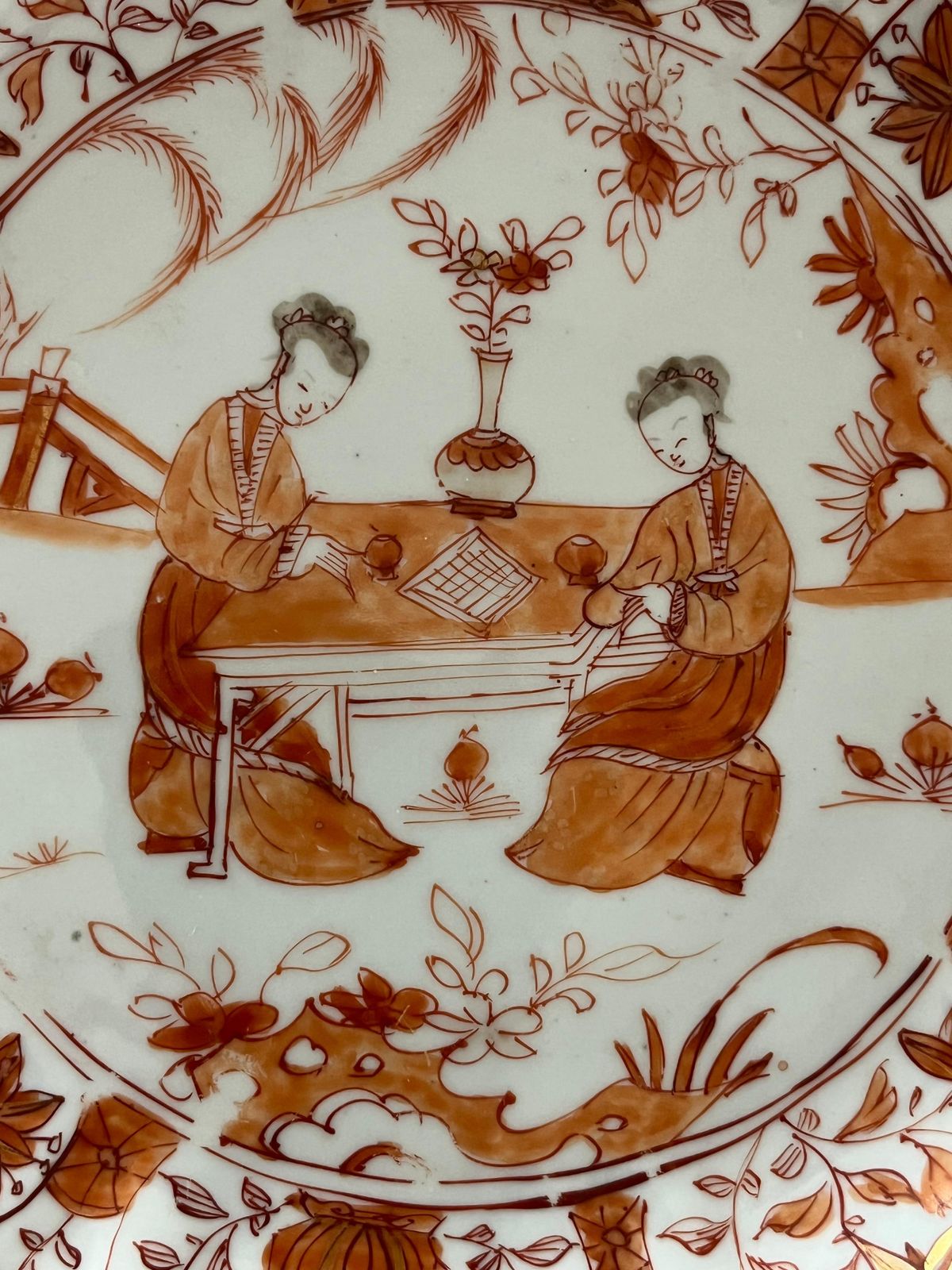 Chinese Kangxi Period Hand Painted Rouge De Fer Figural Plate, Circa 1710 photo vintage