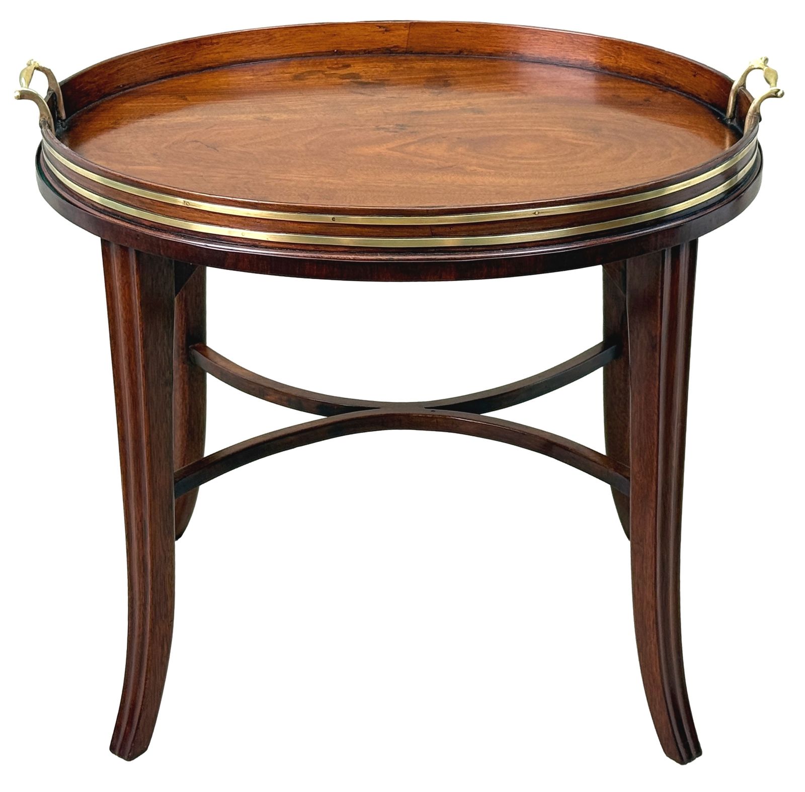 1895.0 Georgian Mahogany Oval Tray On Stand With Brass Bound Decoration (England, Circa 1800) photo