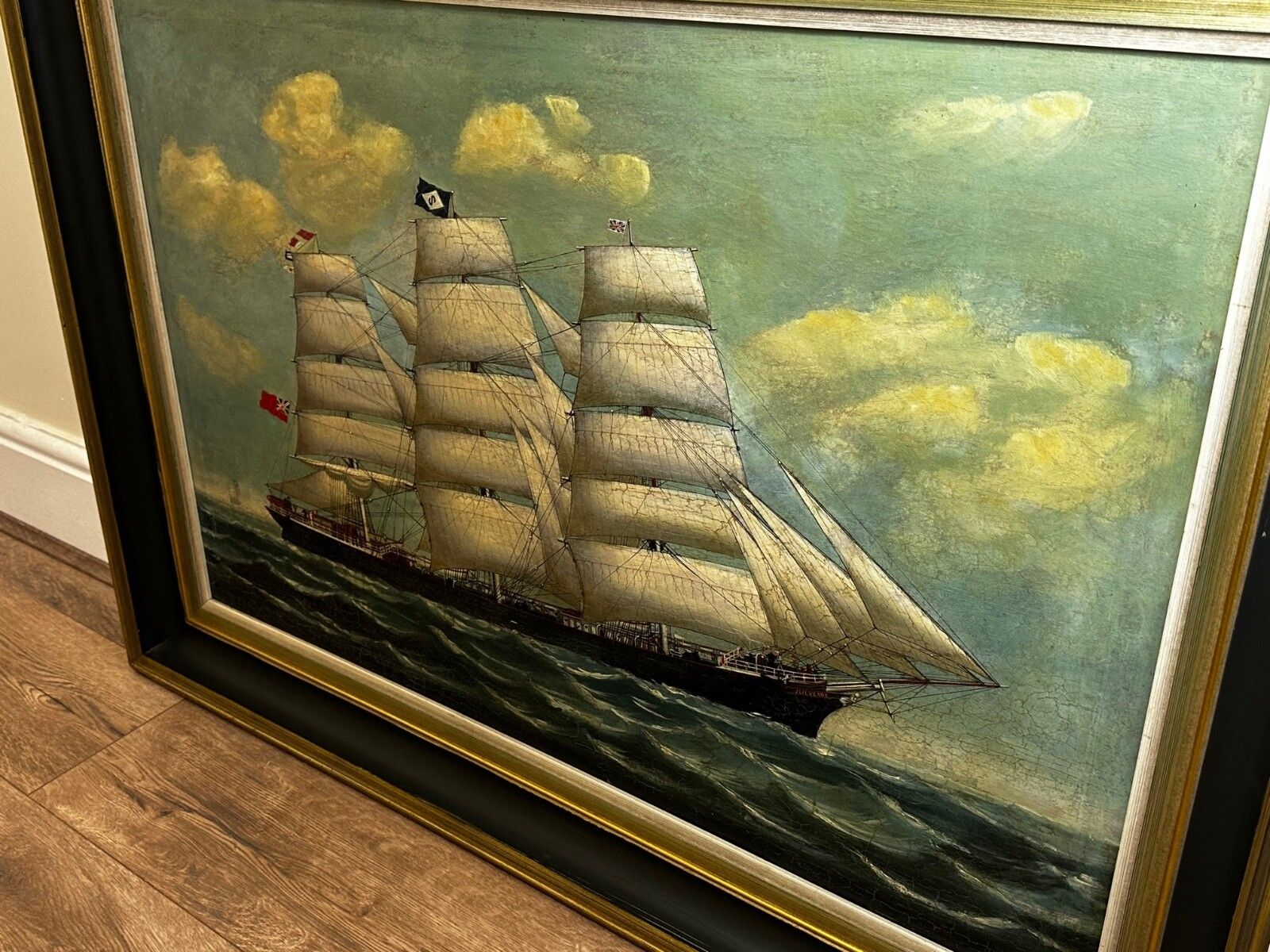 Groot 19e eeuws olieverfchilderij, marine, clipper juteschip Slieve Roe voor Calcutta photo 8000.0
