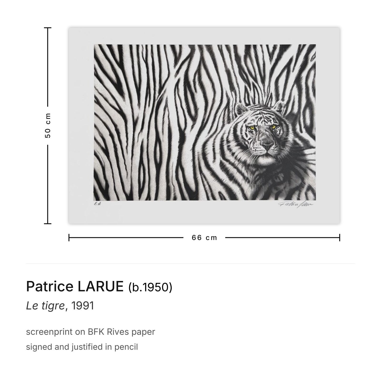 Patrice Larue Gesigneerde Zeefdruk Le Tigre 1991 photo furniture