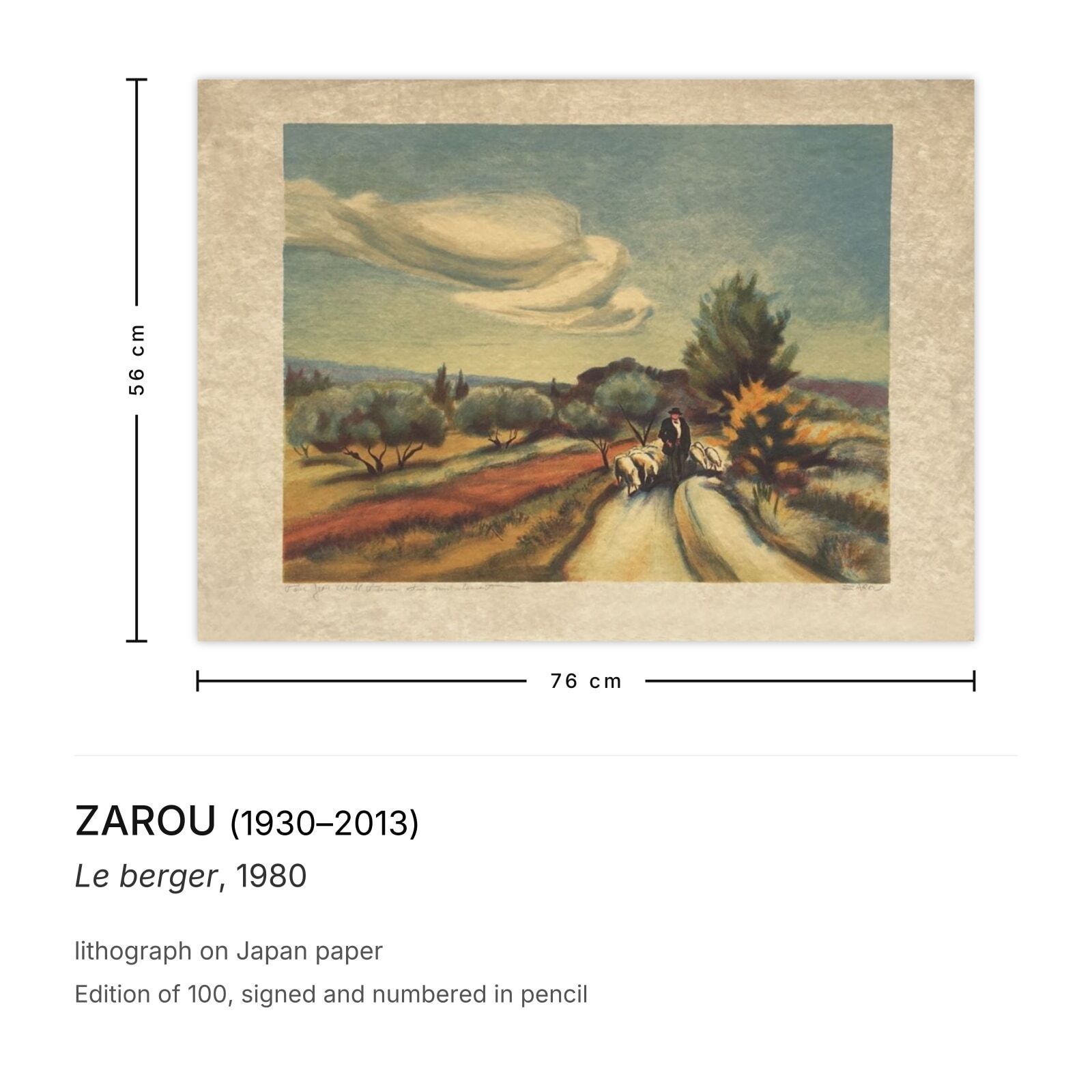 Zarou Gesigneerde Lithografie Le Berger 1980 photo furniture