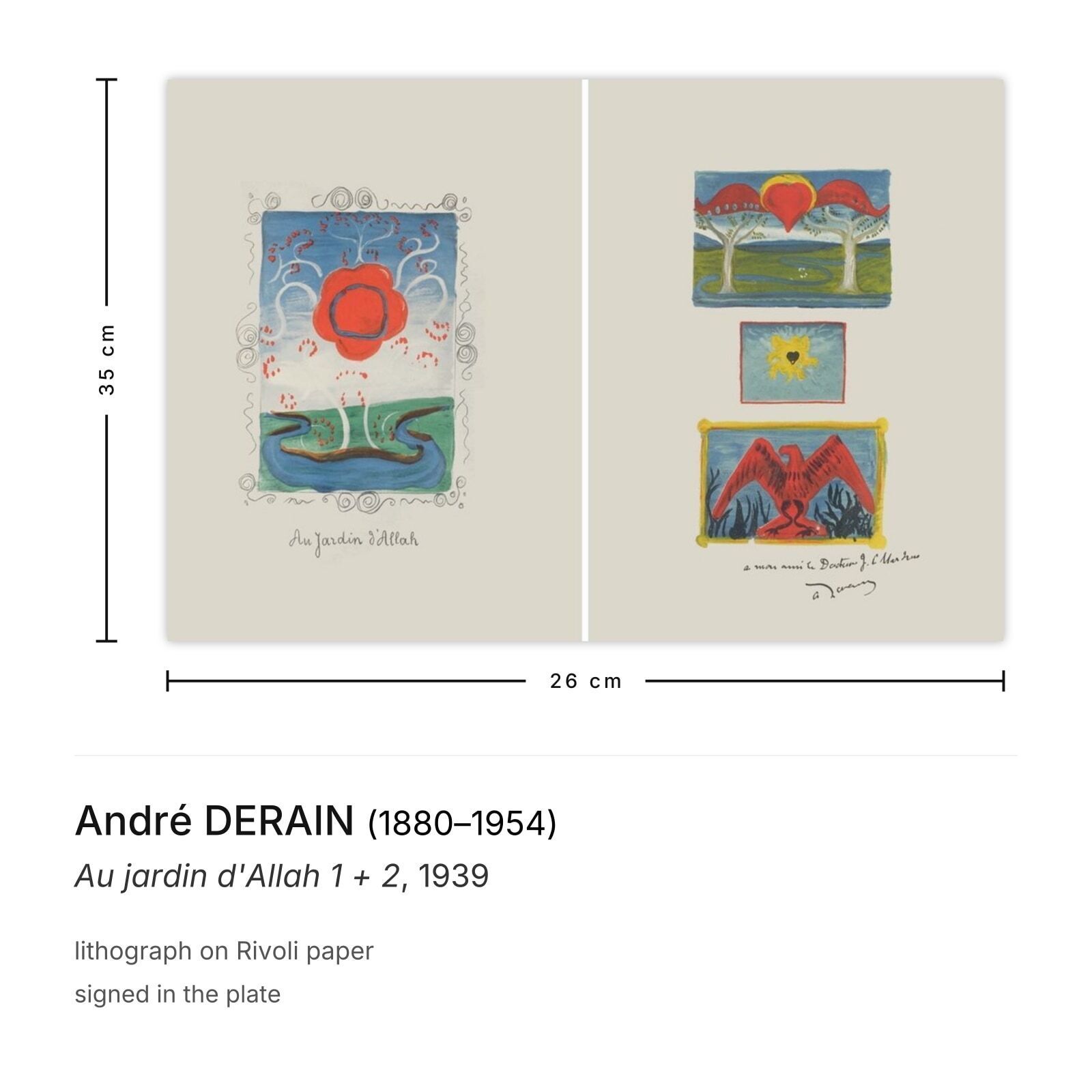 André Derain Lithografie Au Jardin D'allah 1 + 2 1939 photo furniture