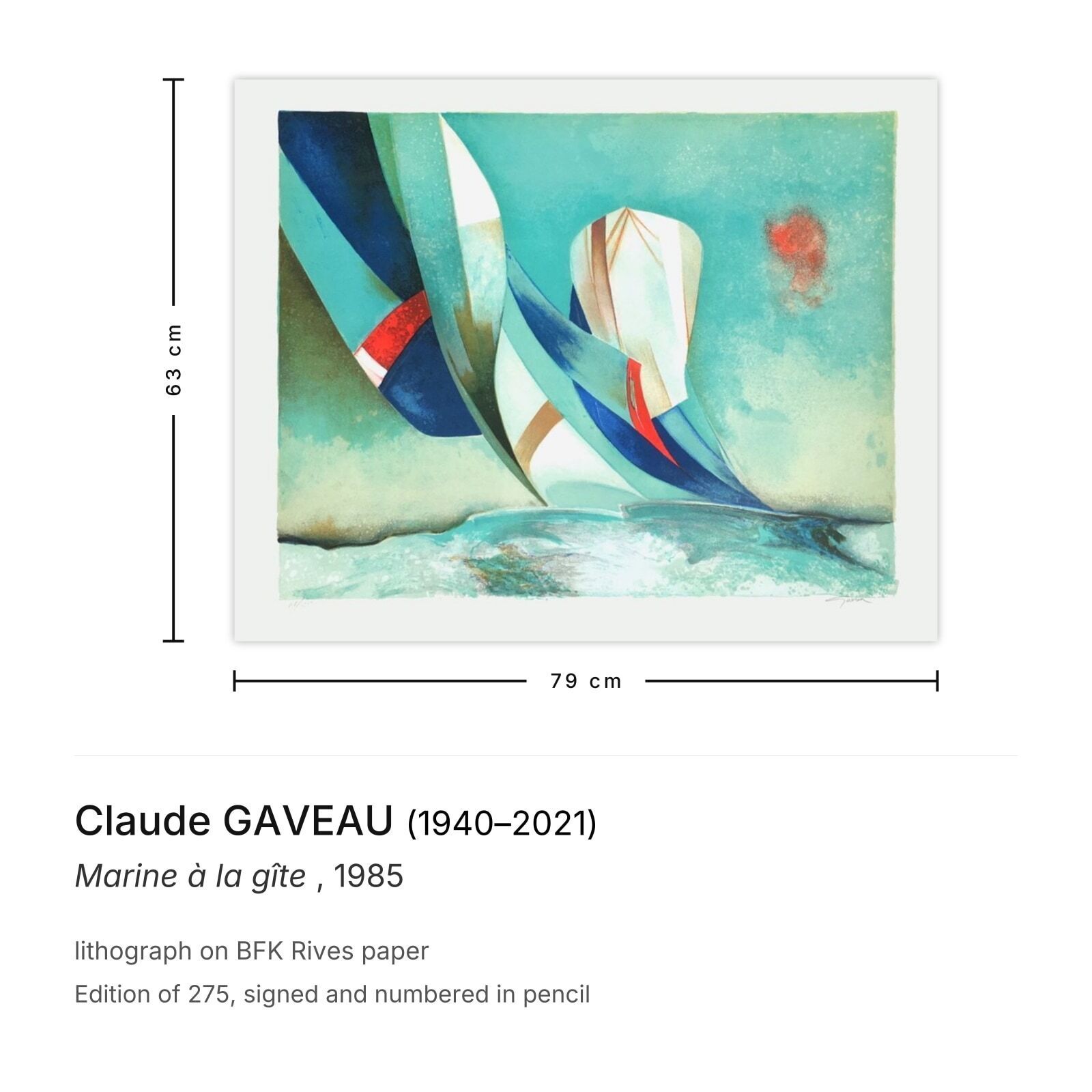 Claude Gaveau Gesigneerde Lithografie Marine à La Gîte 1985 photo furniture