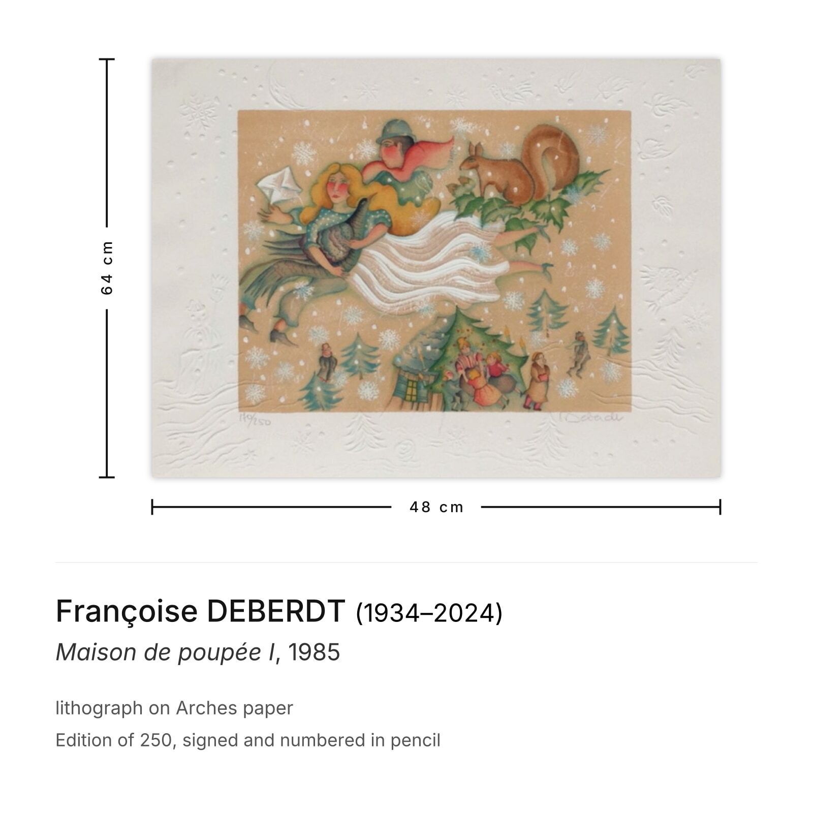 Françoise Deberdt Gesigneerde Lithografie Maison De Poupée I 1985 photo furniture