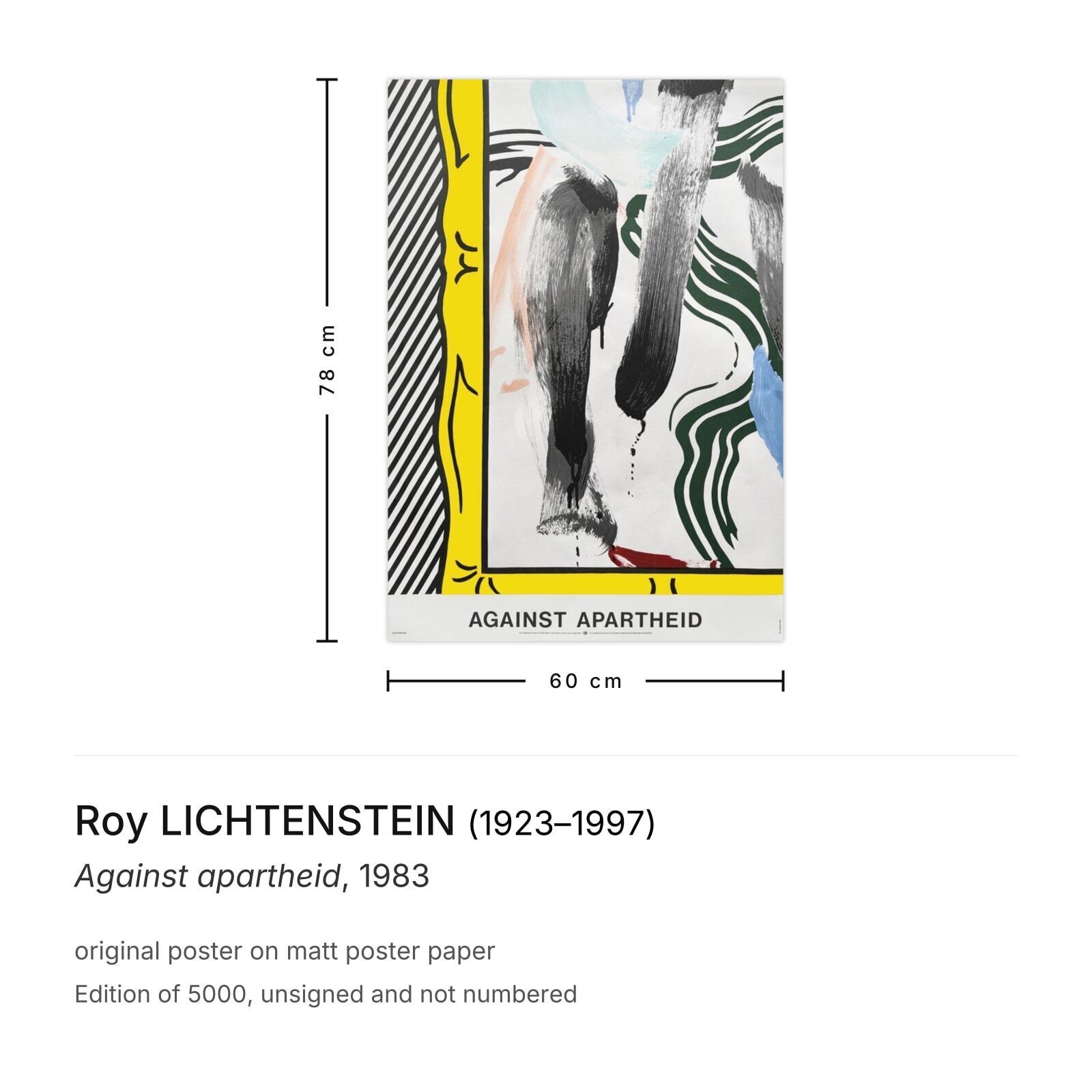 Roy Lichtenstein Poster Against Apartheid 1983 photo furniture