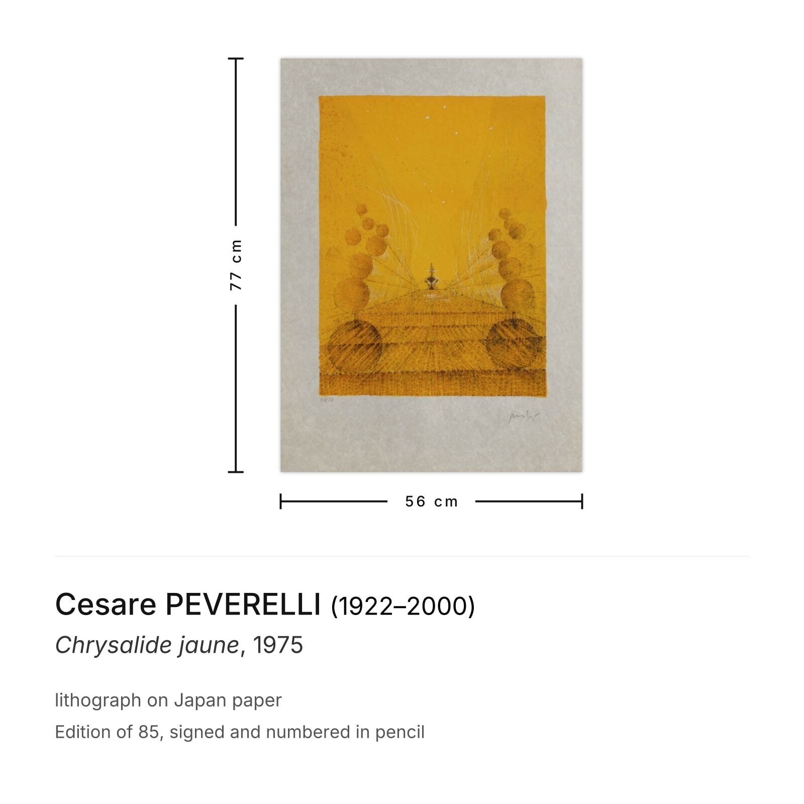 Cesare Peverelli Gesigneerde Lithografie Chrysalide Jaune 1975 photo furniture
