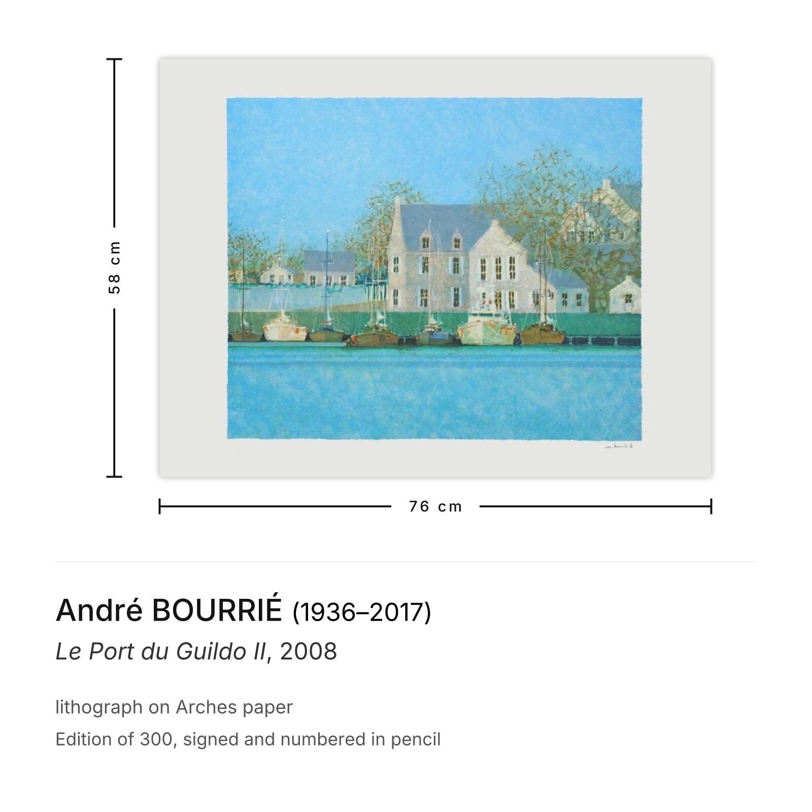 André Bourrié Gesigneerde Lithografie Le Port Du Guildo II 2008 photo furniture