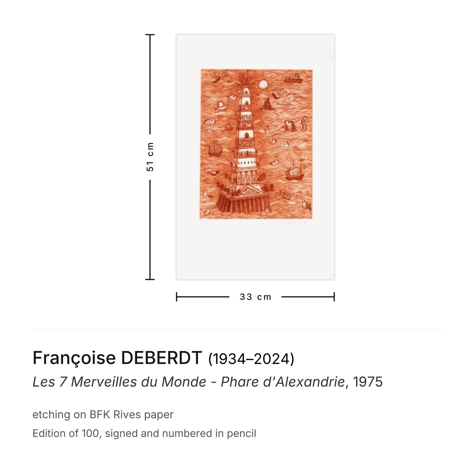 Françoise Deberdt Signed Etching Les 7 Merveilles Du Monde   Phare D'alexandrie 1975 photo furniture