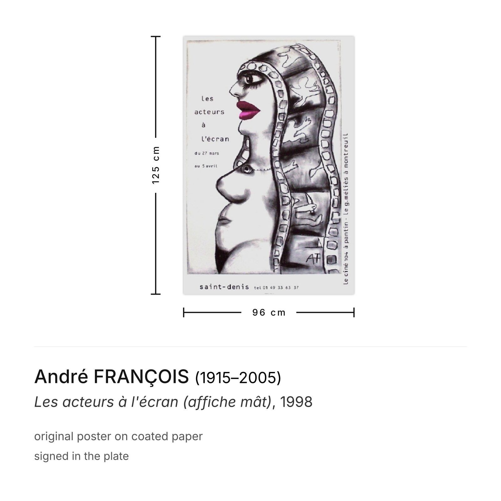 André François Poster Les Acteurs à L'écran (Affiche Mât) 1998 photo furniture