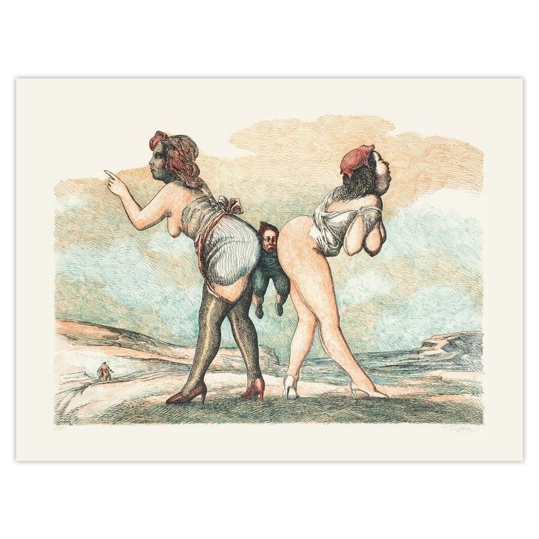 Roland Topor Gesigneerde Lithografie Enfantillage 1974