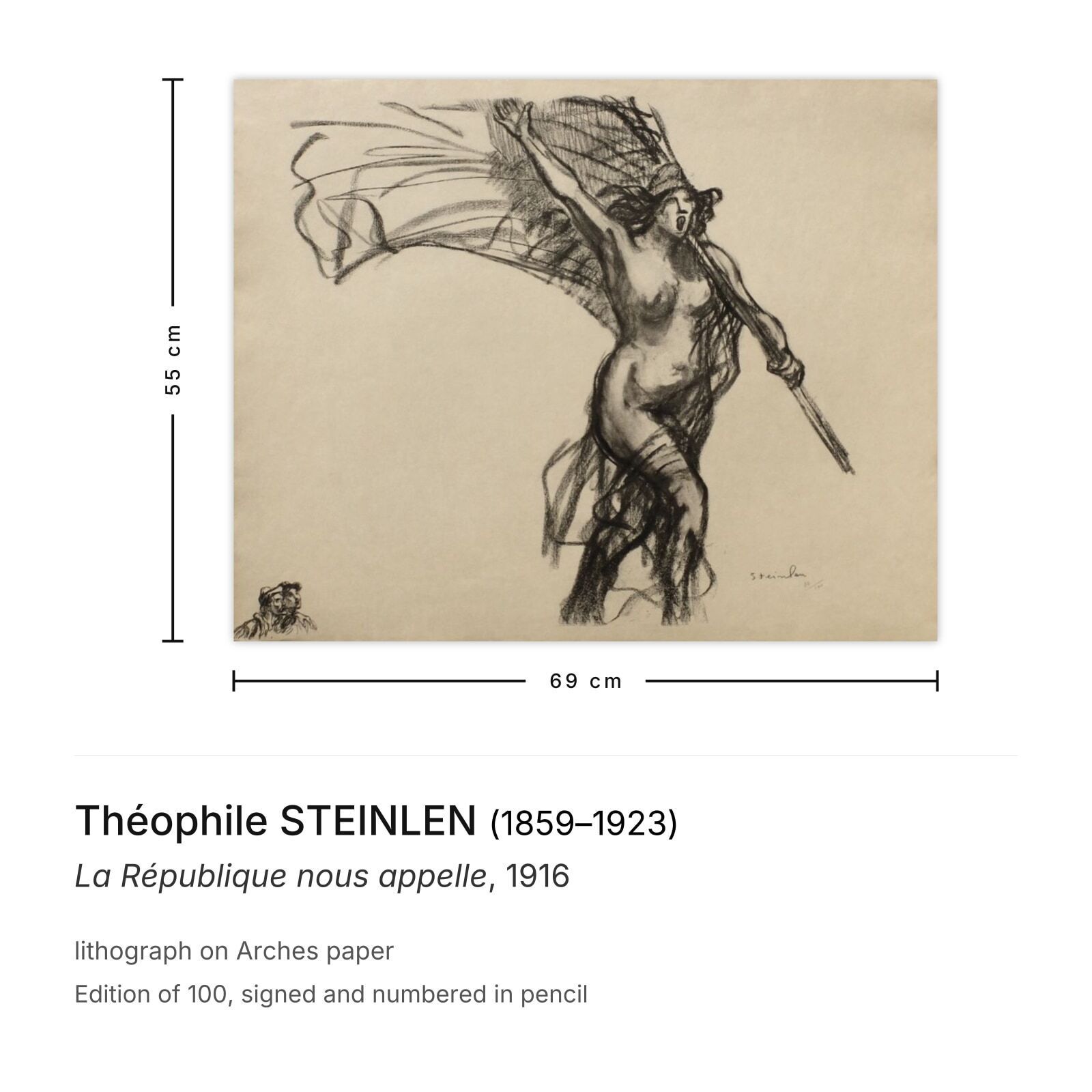 Théophile Steinlen Gesigneerde Lithografie La République Nous Appelle 1916 photo furniture