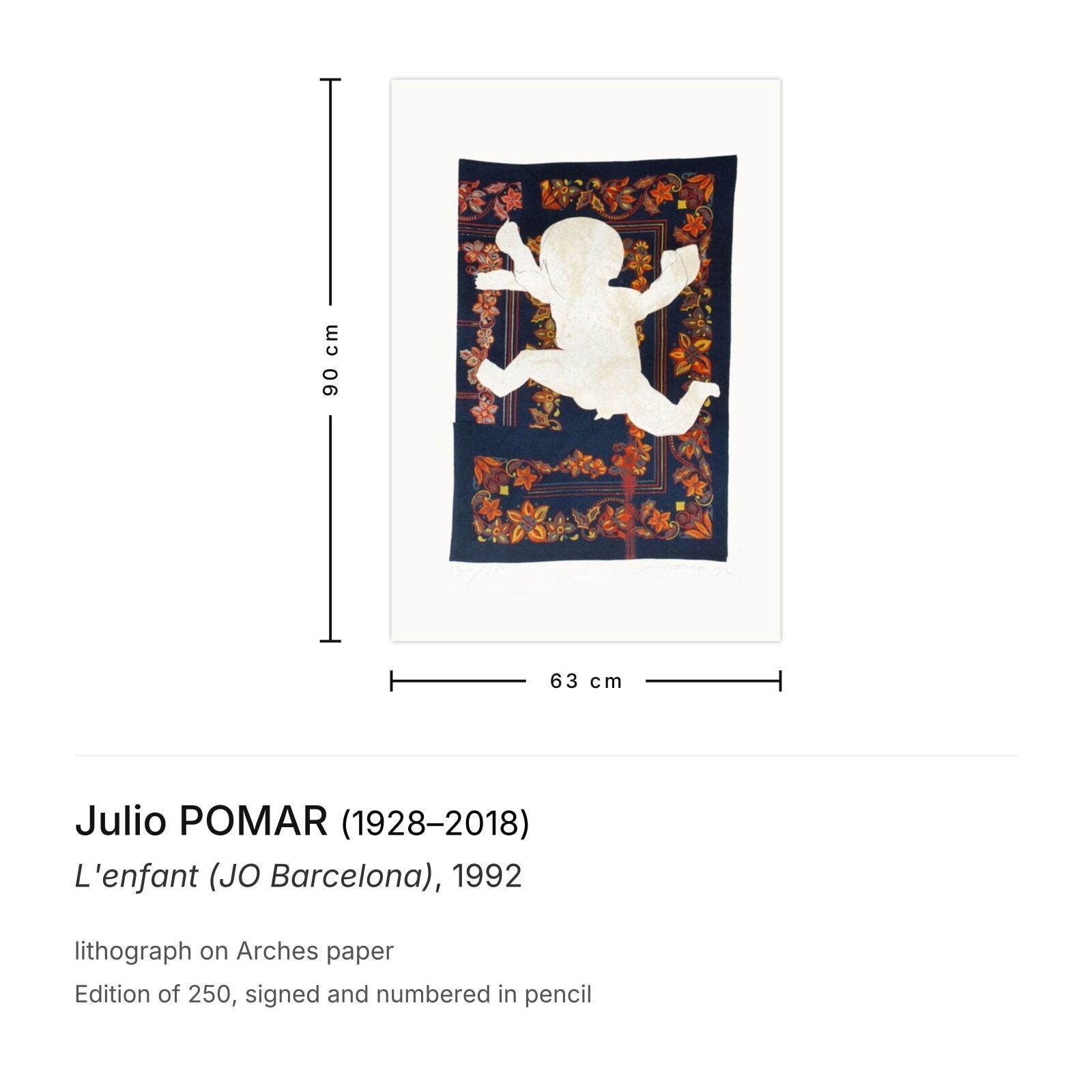 Julio Pomar Gesigneerde Litografie L'enfant (Jo Barcelona) 1992 photo furniture