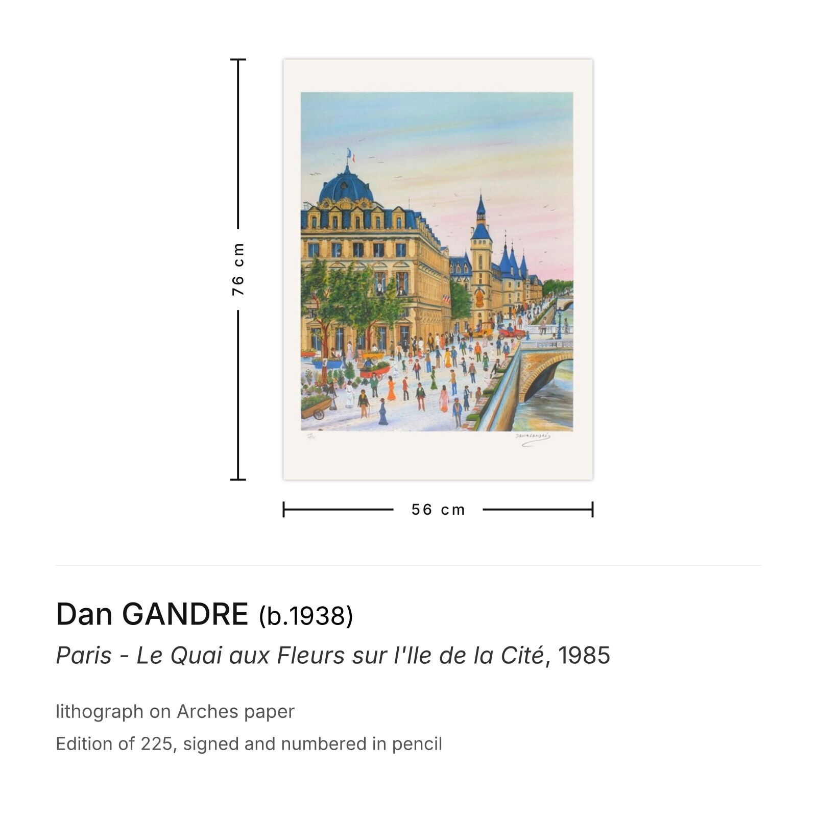 Dan Gandre Gesigneerde Lithografie Parijs   Le Quai Aux Fleurs Sur L'ile De La Cité 1985 photo furniture