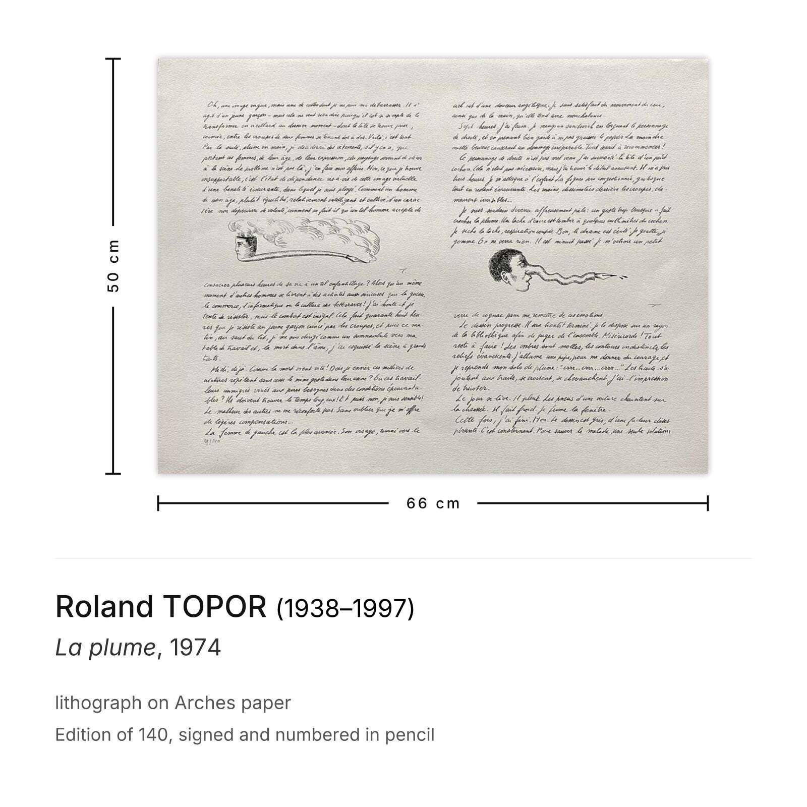 Roland Topor Gesigneerde Lithografie La Plume 1974 photo furniture