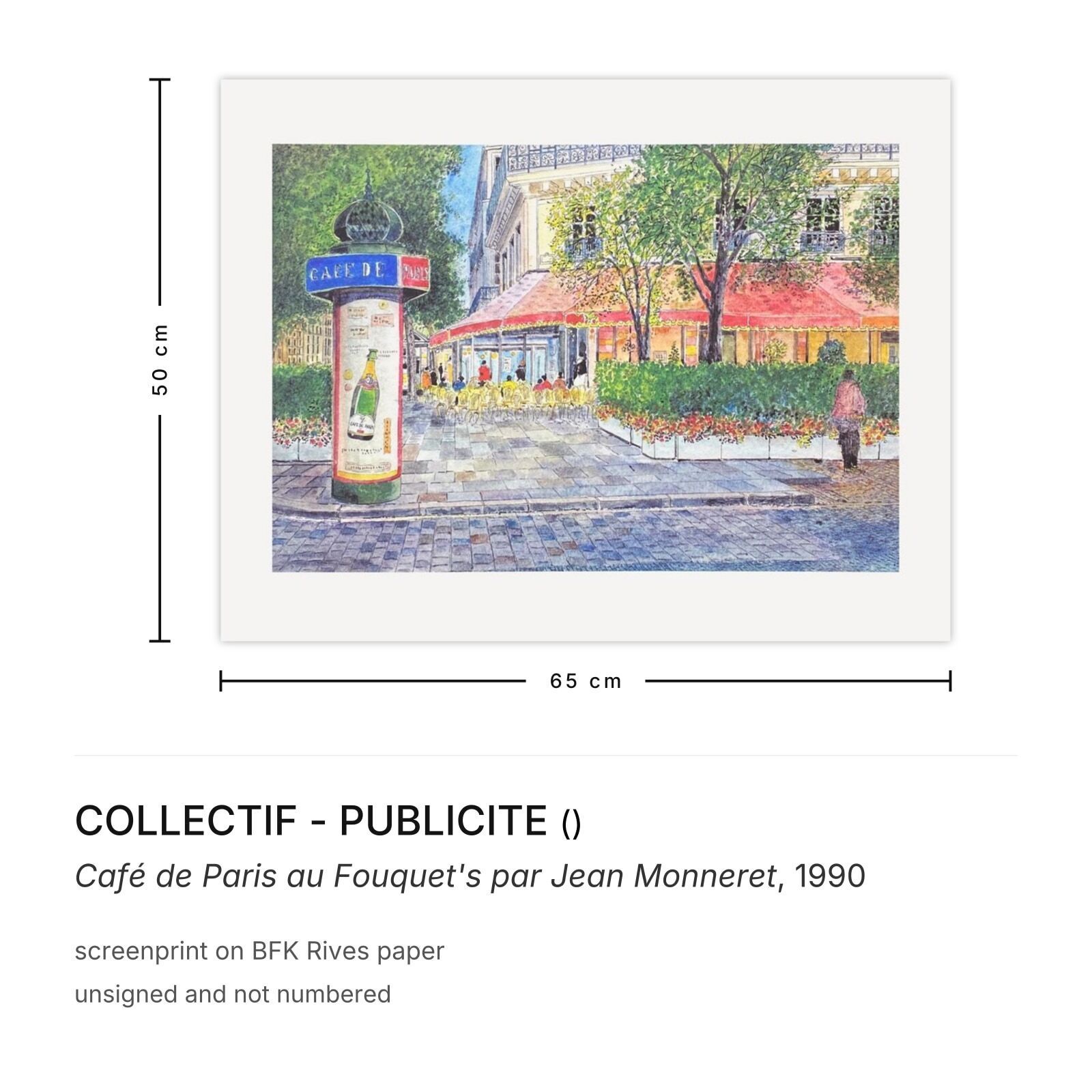 Collectif Publicite Screenprint Café De Paris Au Fouquet's Par Jean Monneret 1990 photo furniture