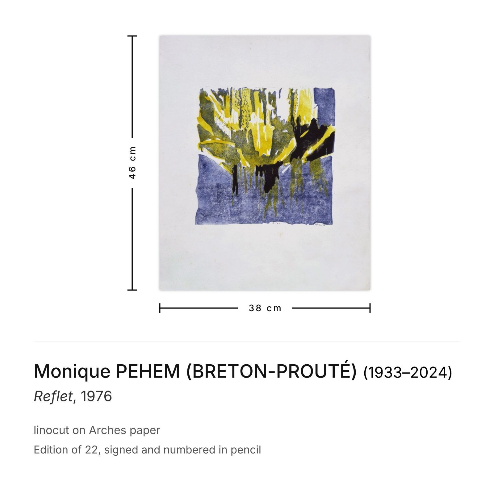 Monique Pehem (Breton Prouté) Gesigneerde Linosnede Reflet 1976 photo furniture