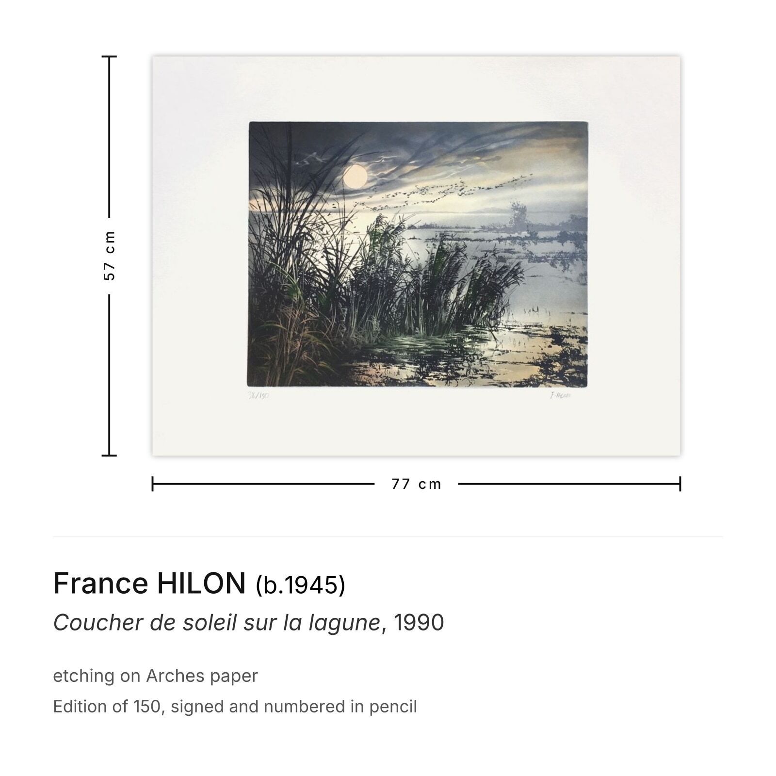France Hilon Signed Etching Coucher De Soleil Sur La Lagune 1990 photo furniture