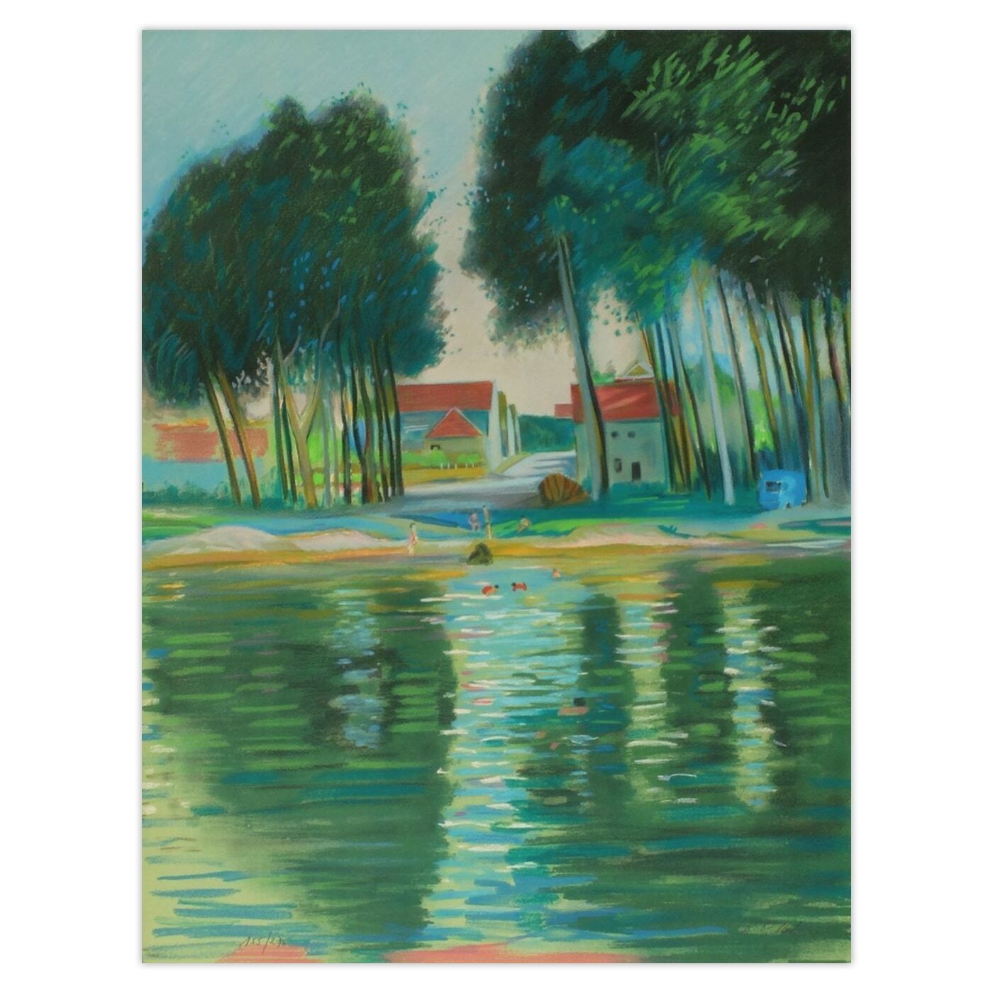 Bernard Collet Gesigneerde Lithografie Bords De La Marne 1988