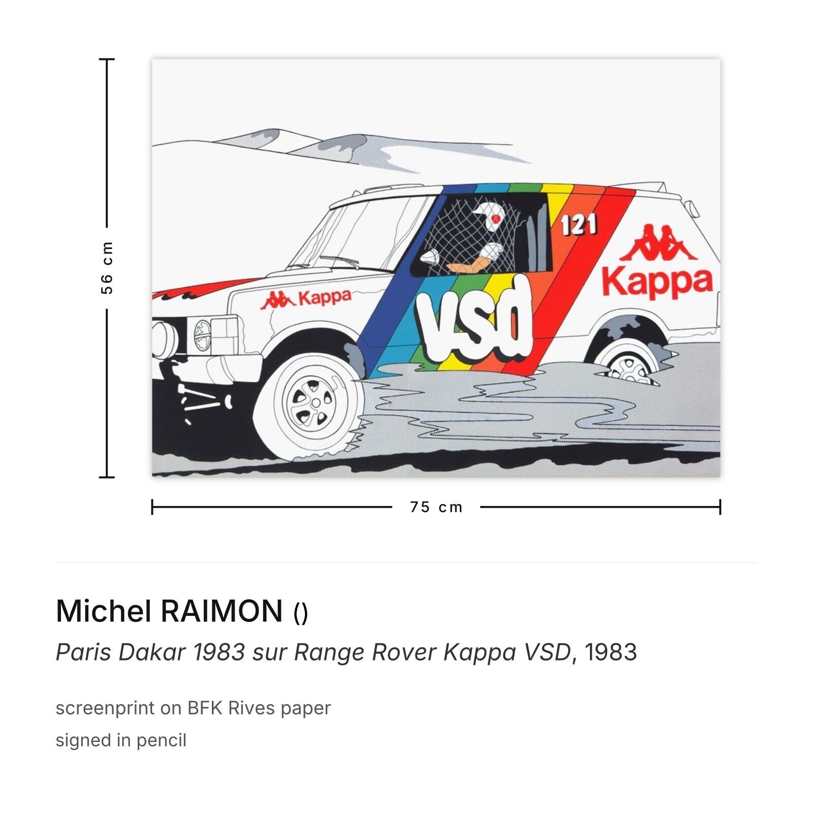 Michel Raimon Gesigneerde Zeefdruk Paris Dakar 1983 Sur Range Rover Kappa Vsd photo furniture