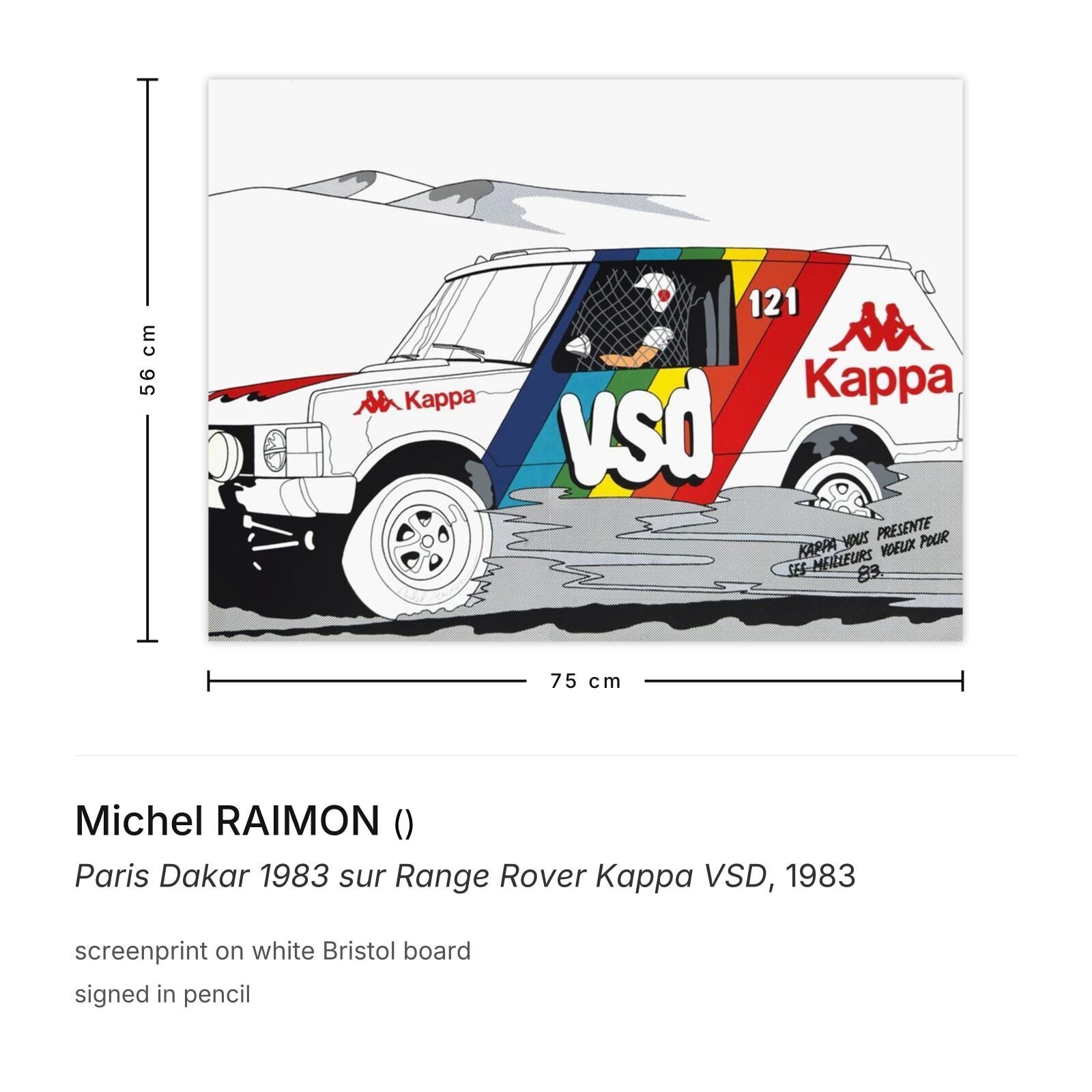 Michel Raimon Gesigneerde Zeefdruk Paris Dakar 1983 Sur Range Rover Kappa Vsd photo furniture