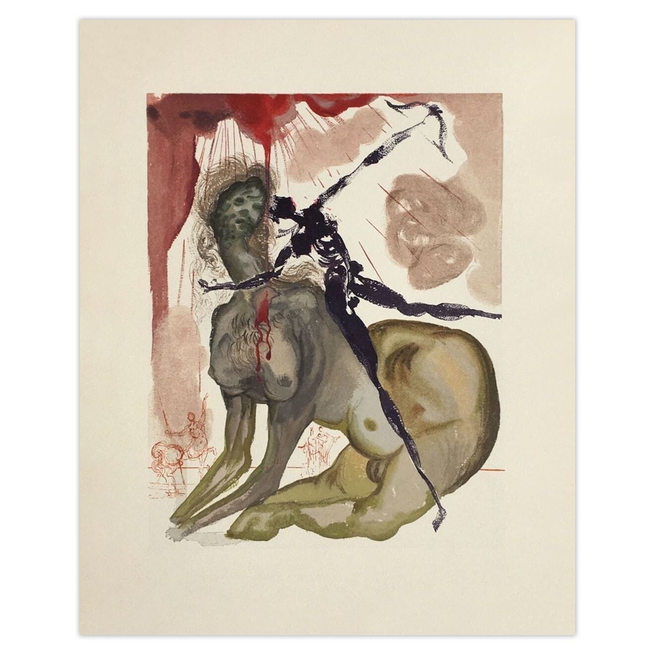 Salvador Dali Woodcut Divine Comédie Enfer 12   Le Minotaure 1960