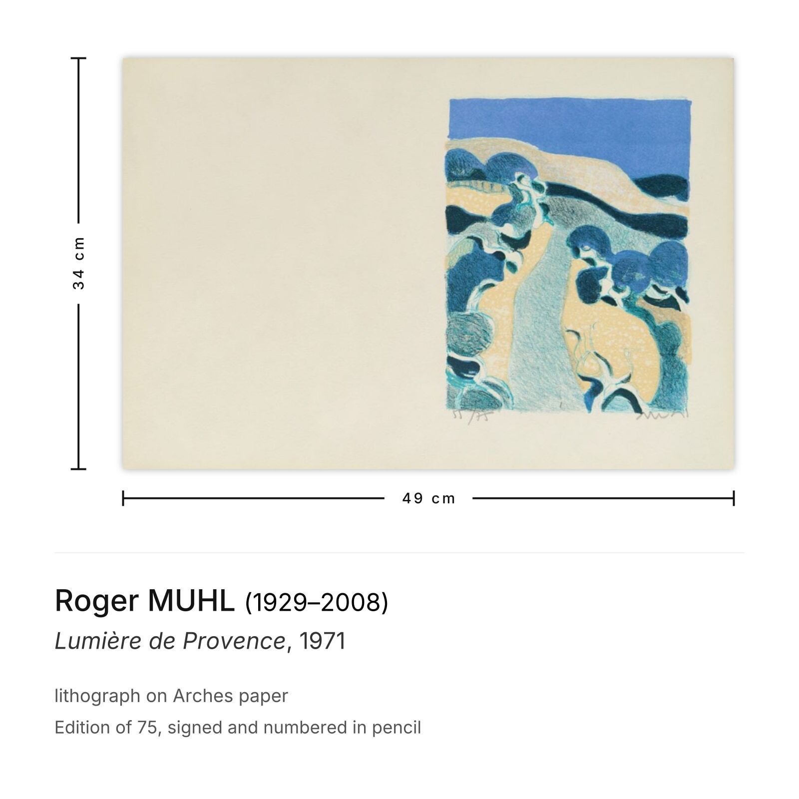 Roger Muhl Gesigneerde Lithografie Lumière De Provence 1971 photo furniture