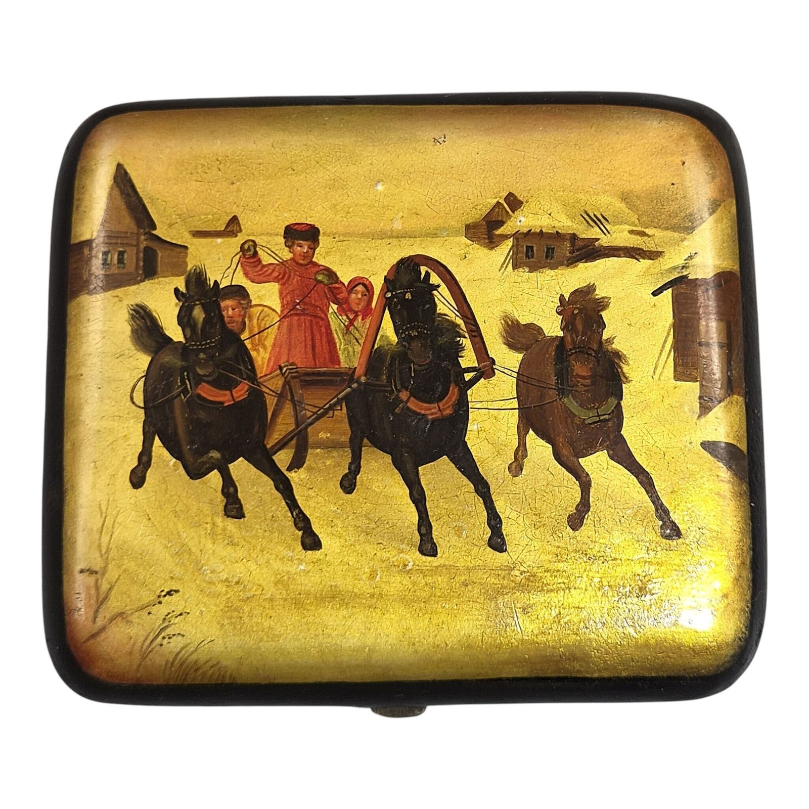 Woonaccessoires Russisch papier-maché lakwerk sigarettenkoker, toegeschreven aan Vishnyakov, ca. 1850-1870 photo