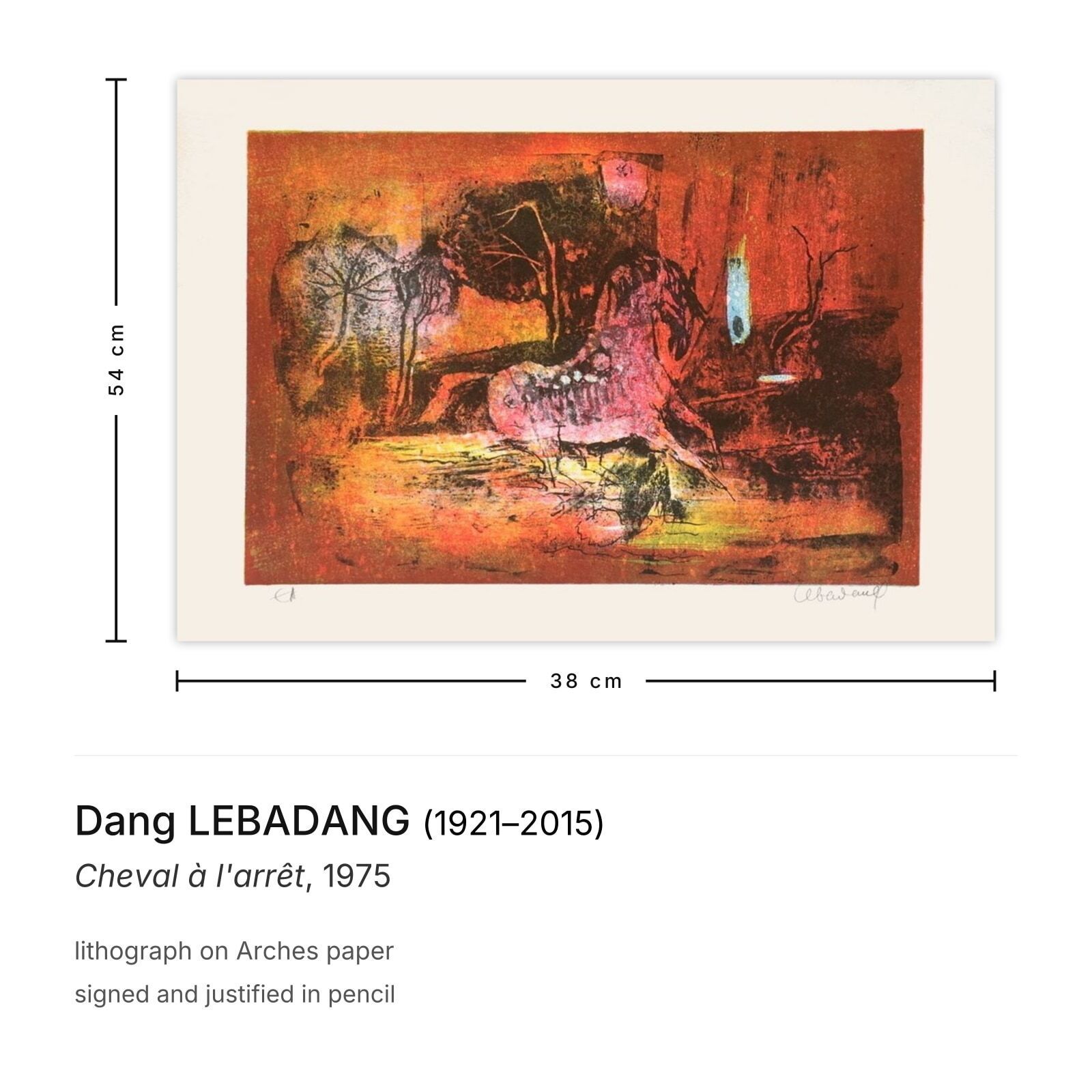 Dang Lebadang Gesigneerde Litho Cheval à L'arrêt 1975 photo furniture