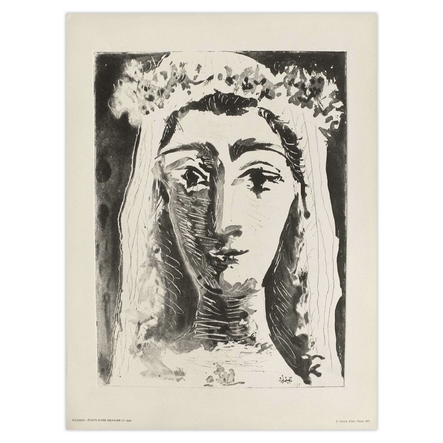 Pablo Picasso Lithograph Jacqueline En Mariée De Face (1) 1971