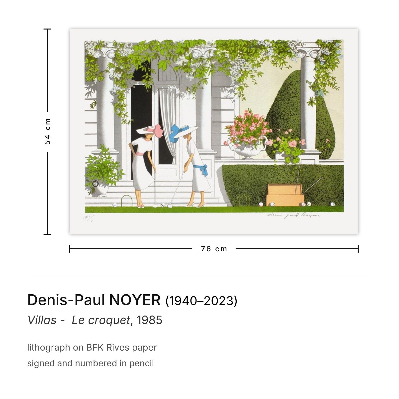 Denis Paul Noyer Signed Lithograph Villas    Le Croquet 1985 photo furniture