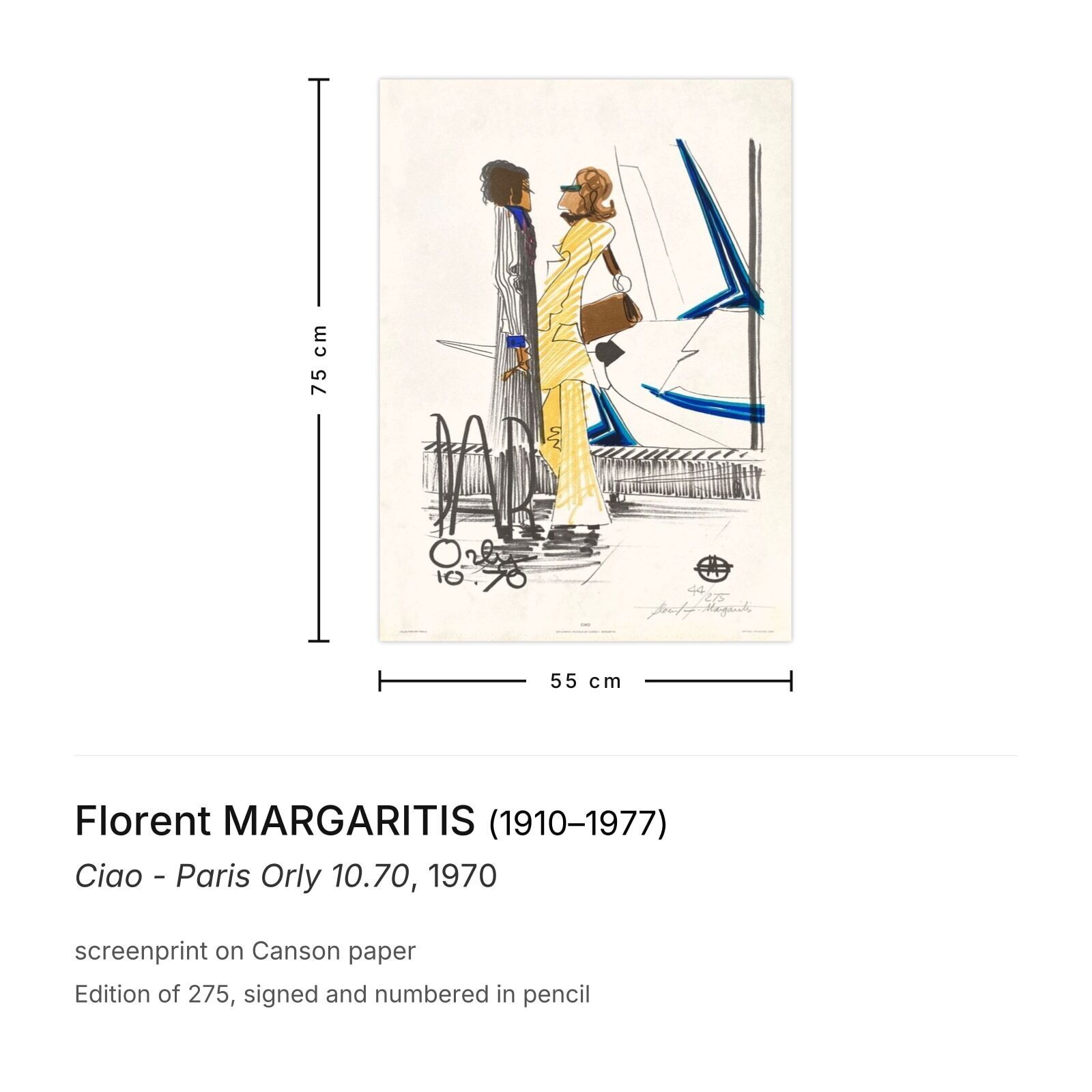 Florent Margaritis Gesigneerde Zeefdruk Ciao Paris Orly 10.70 photo furniture