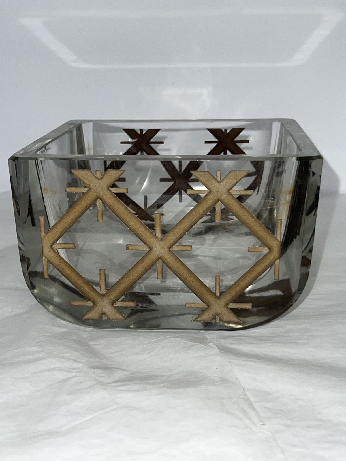 Jean Luce (Frans, 1895-1964) Zeldzame Gesigneerde Art Deco Vide Poche in Gerookt Glas, Frankrijk, ca. 1930 photo Woonaccessoires