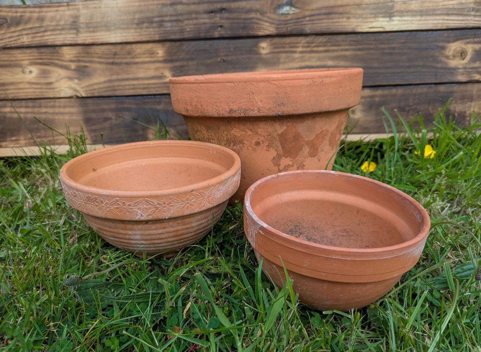 Vintage Terracotta Planters, Plant Pots, Natural Clay, Set Of 3 photo Garden Decor