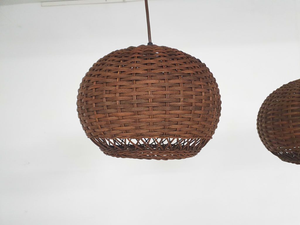 Set Of Two Rattan Pendant Lights, The Netherlands 1950's photo vintage