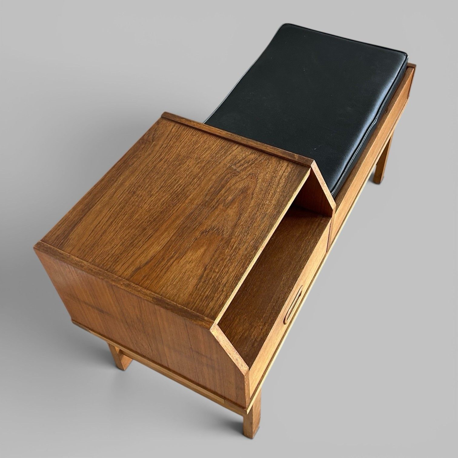 Mid Century Reversible Teak Hall Bench With Side Table & Drawer photo for sale