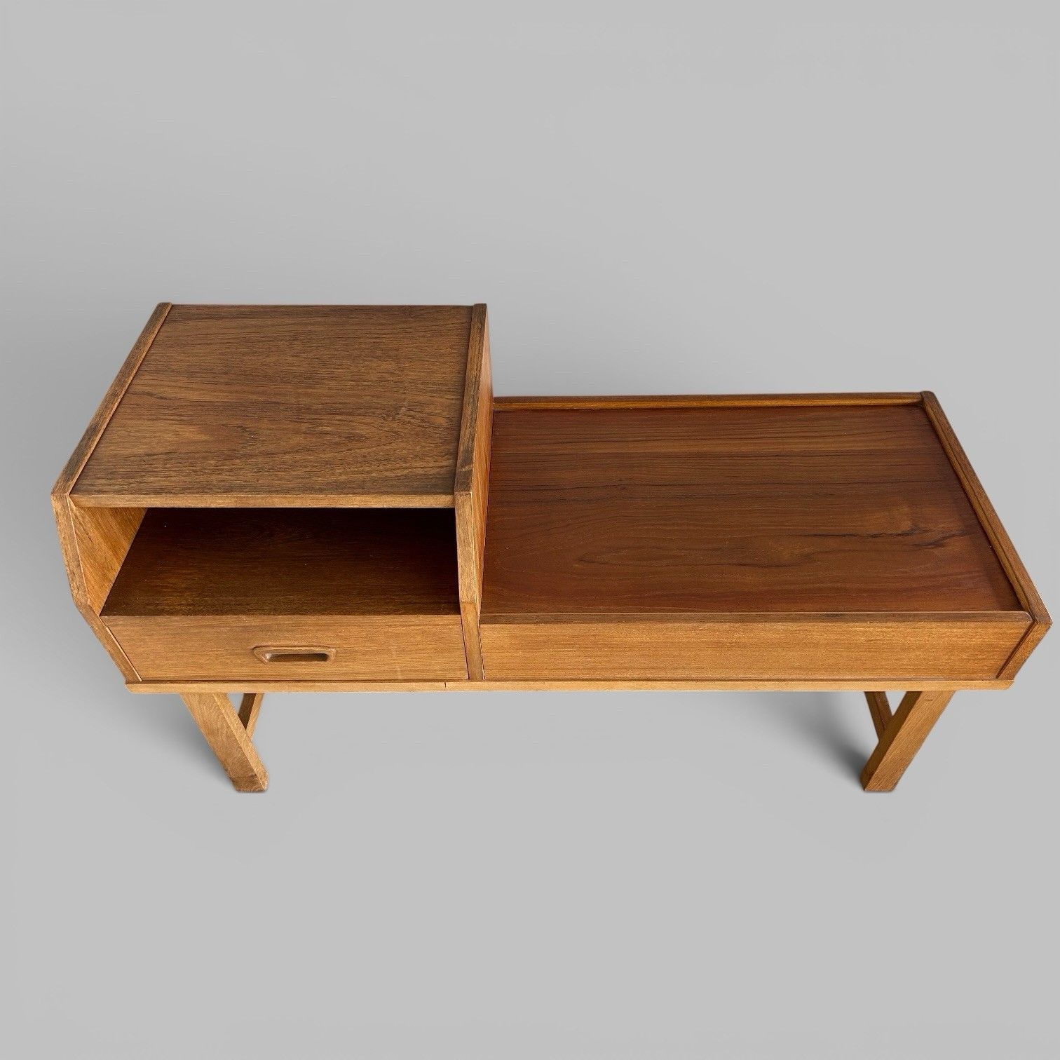 Mid Century Reversible Teak Hall Bench With Side Table & Drawer photo 265.0