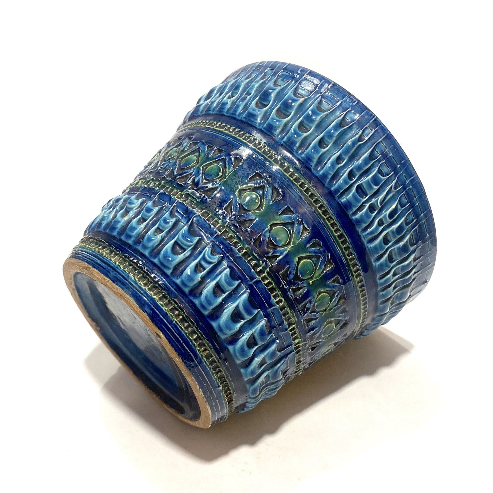 Italian Pottery Planter, Nuovo Rinascimento Bitossi Style Blue Vintage Plant Pot photo vinterior