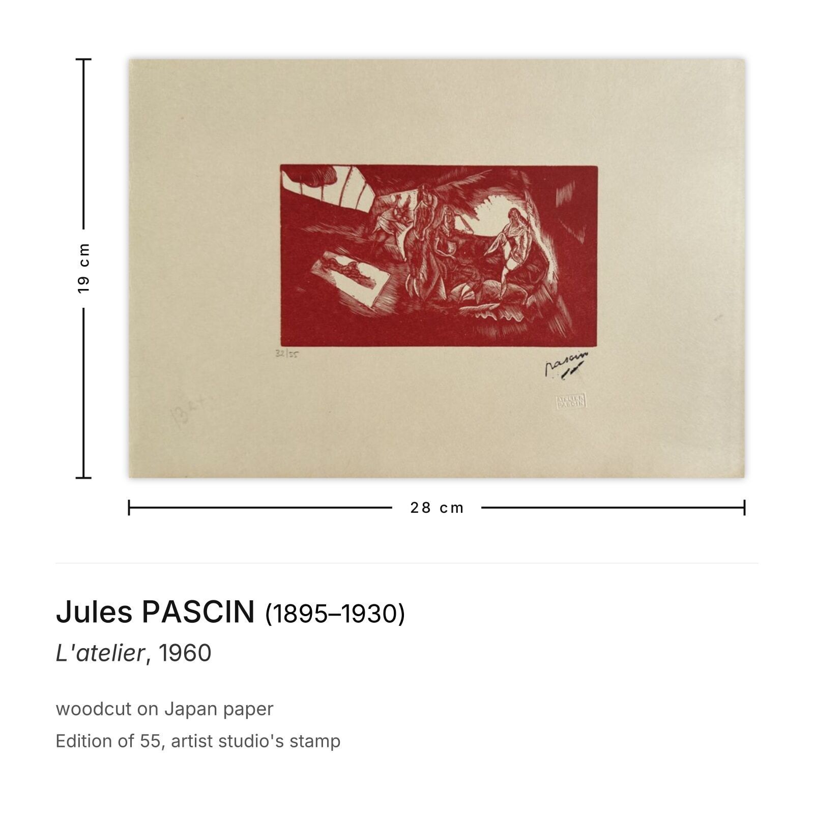 Jules Pascin Woodcut L'atelier 1960 photo furniture