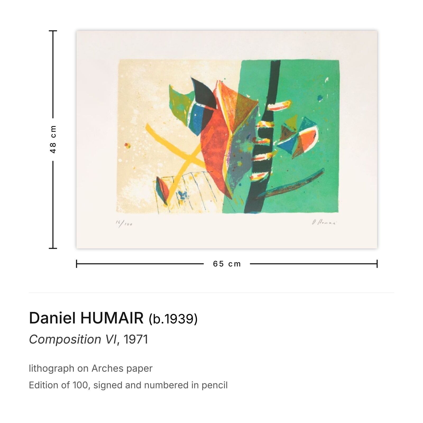 Daniel Humair Gesigneerde Lithografie Composition VI 1971 photo furniture