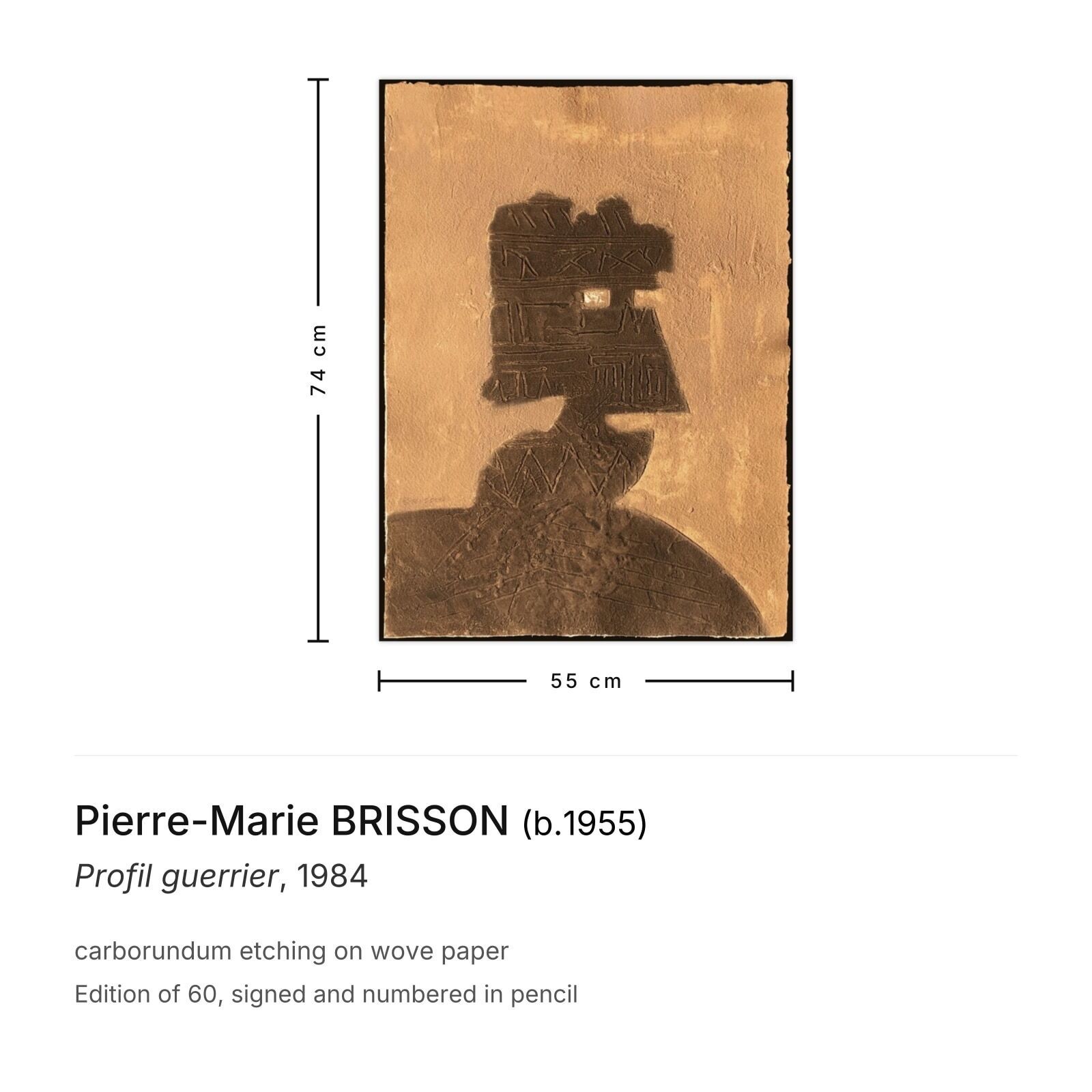 Pierre Marie Brisson Gesigneerde Carborundum Ets Profil Guerrier 1984 photo furniture