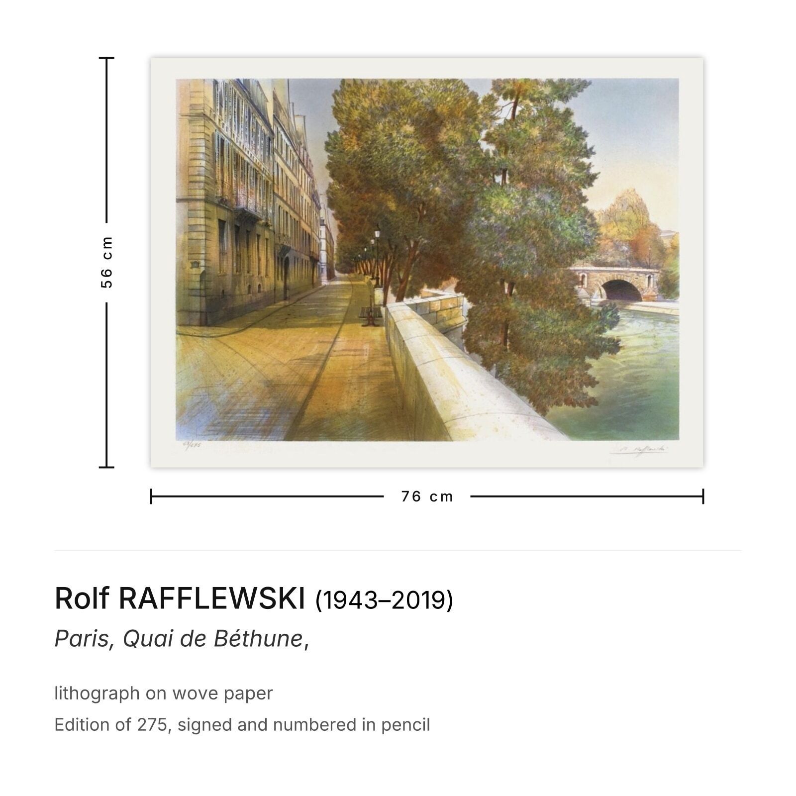 Rolf Rafflewski Signed Lithograph Paris, Quai De Béthune photo furniture