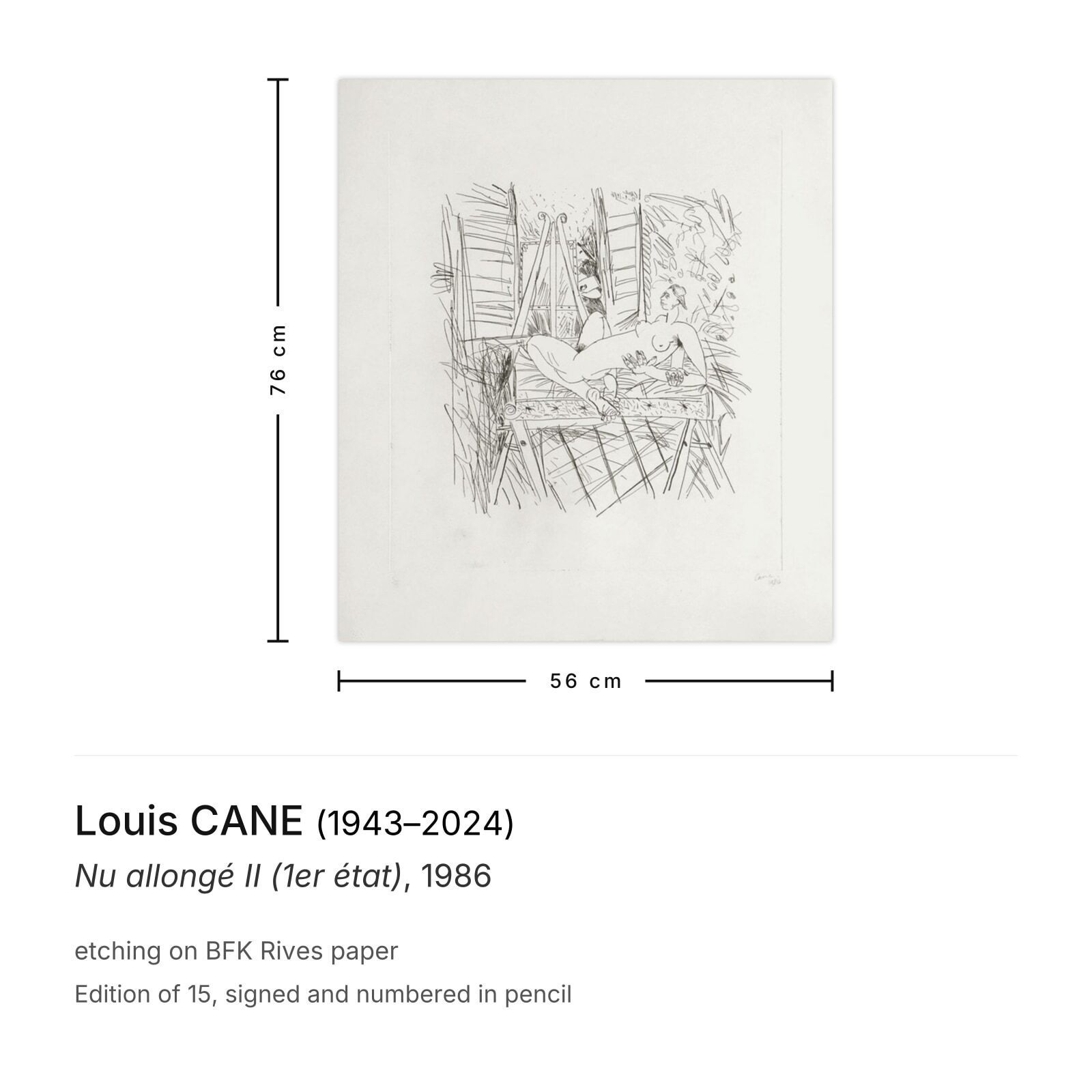 Louis Cane Gesigneerde Ets Nu Allongé II (1er état) 1986 photo furniture